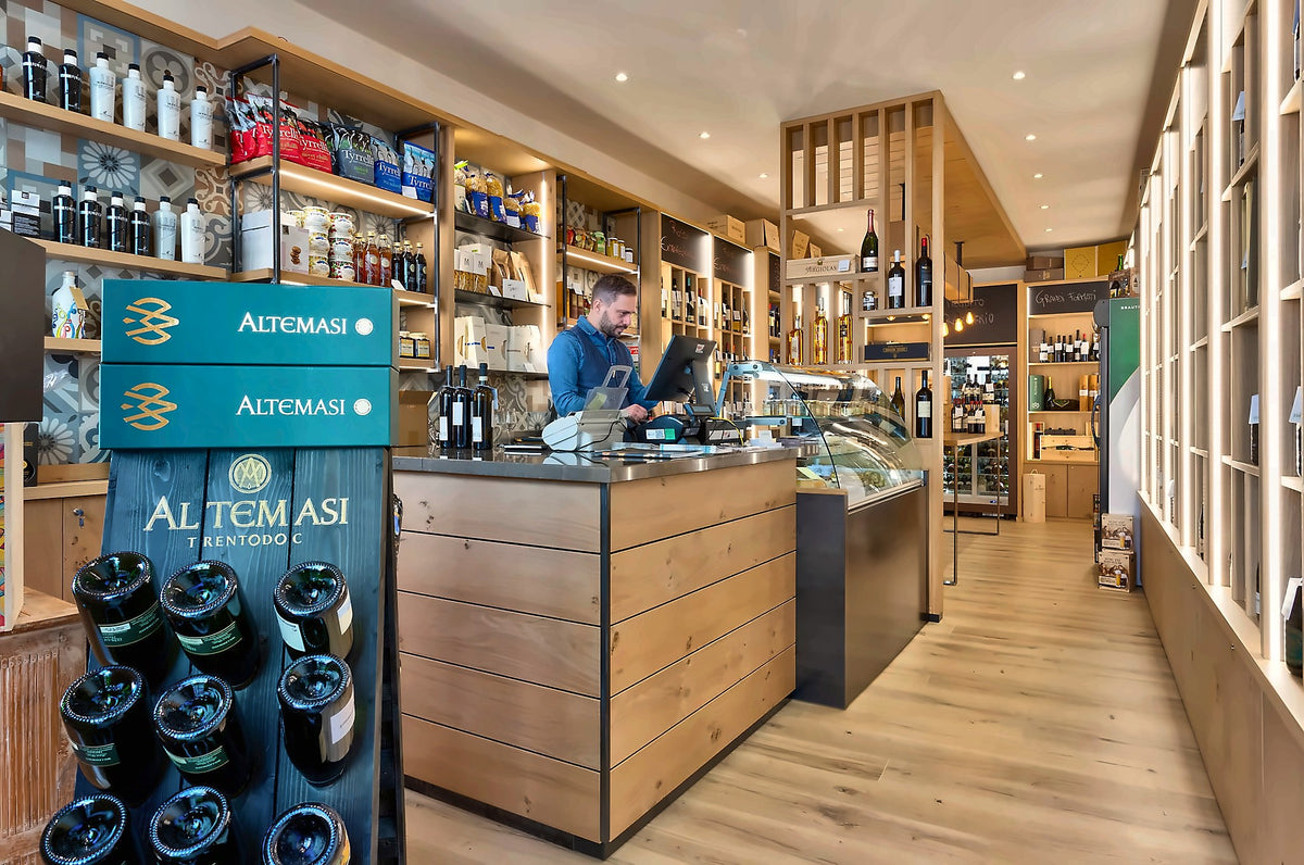 The wine and food pantry of Locanda Le Due Travi