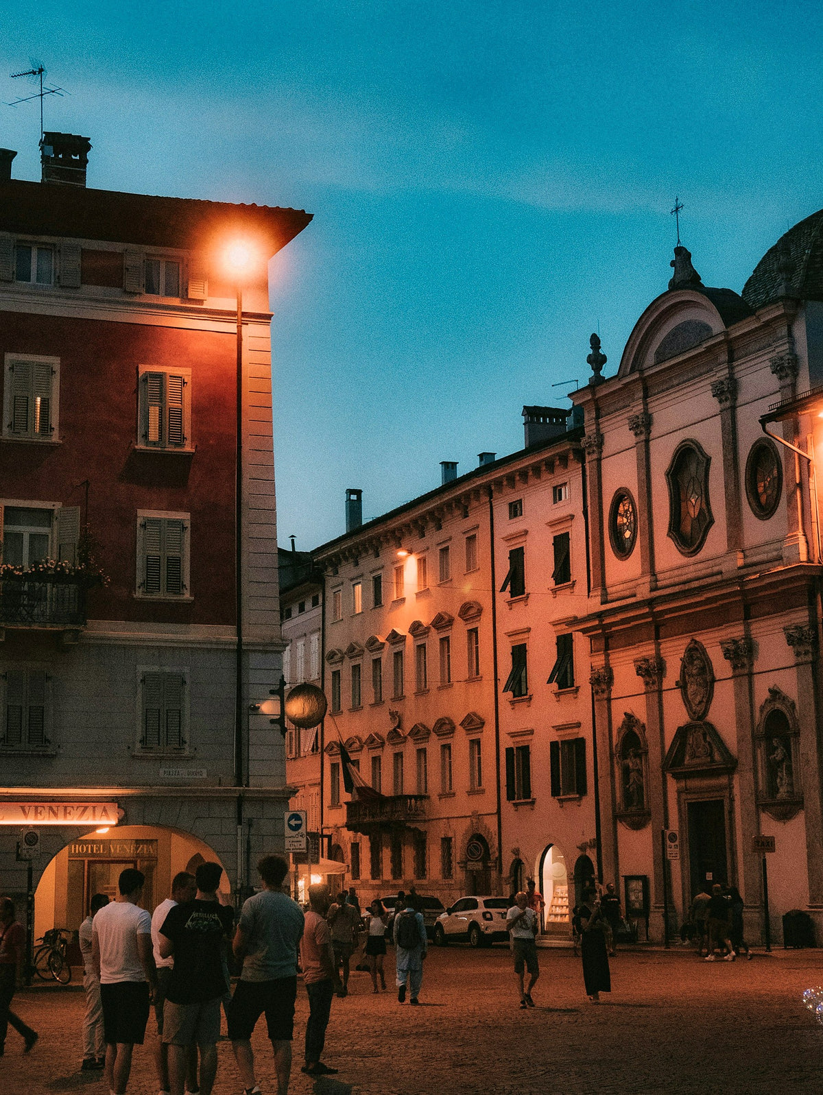 Blue hour in the old town as the street lamps come on