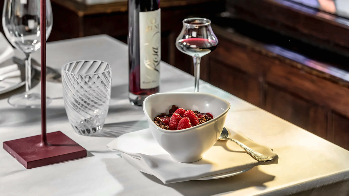 Berries and dessert wine at Ristorante Villa Madruzzo