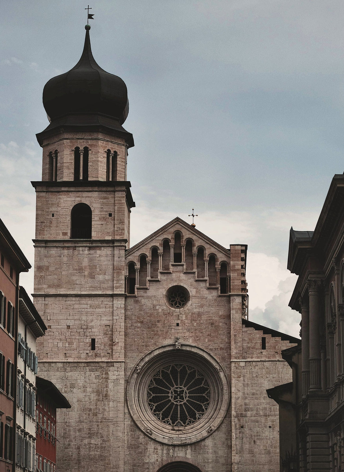 Rose window and bell tower of the Basilica of Santa Maria Maggiore