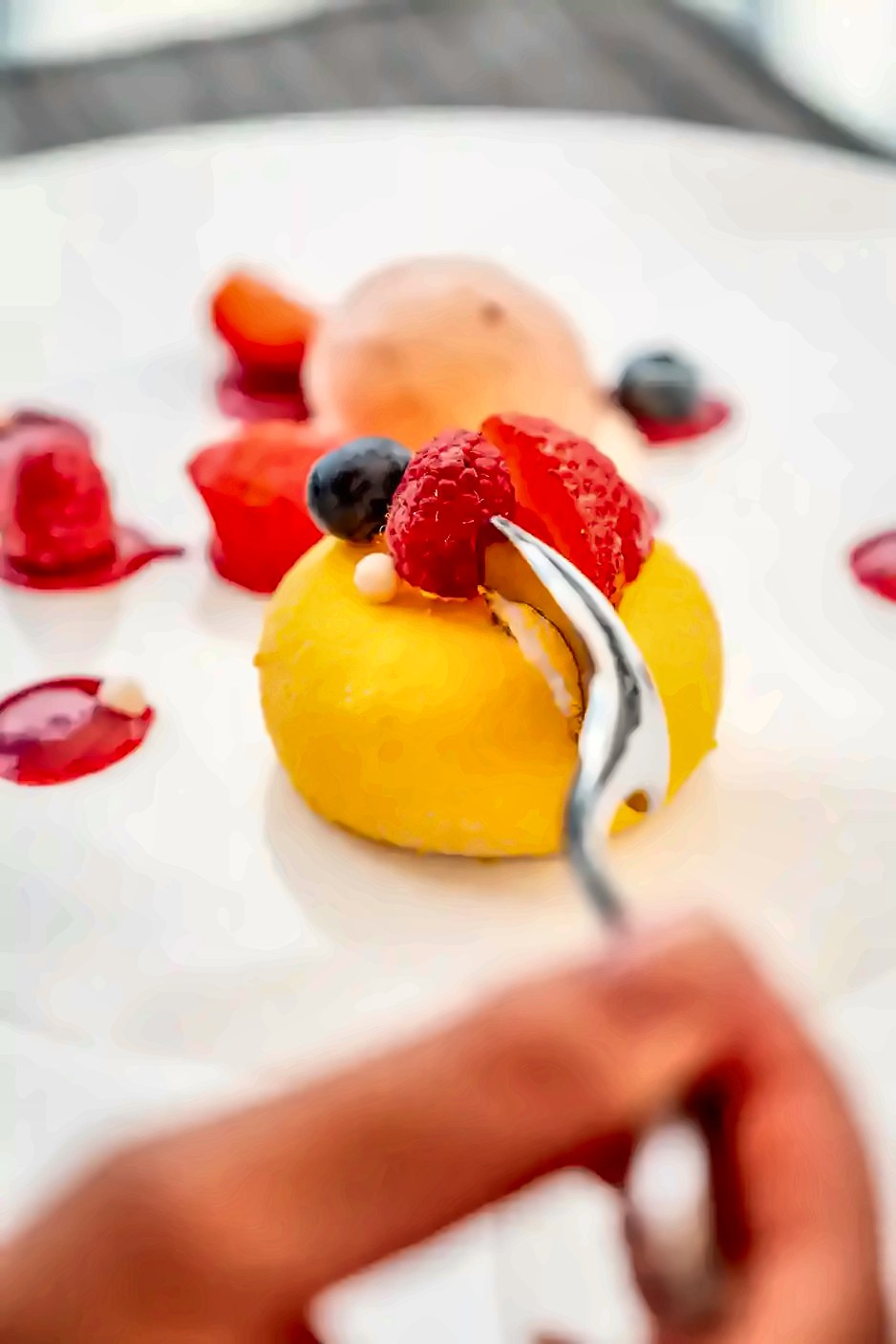 Dessert with fresh berries at La Vigneria, Mas dei Chini
