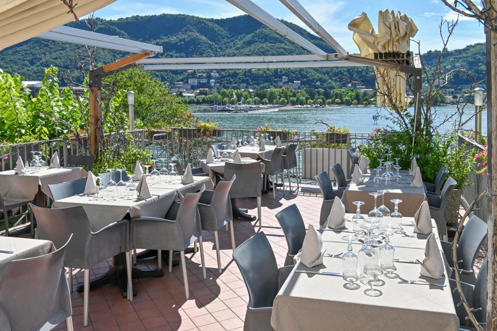 Tables on the dining terrace of Hotel Marco's