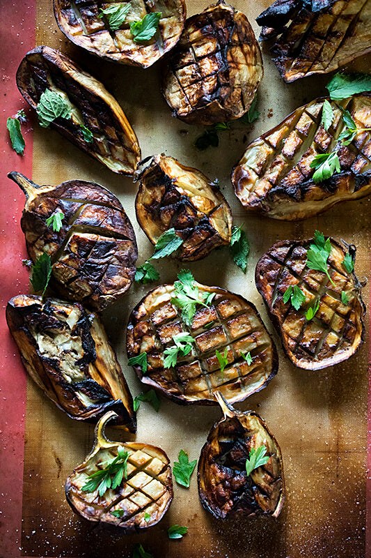 Grilled aubergines at Erba Brusca