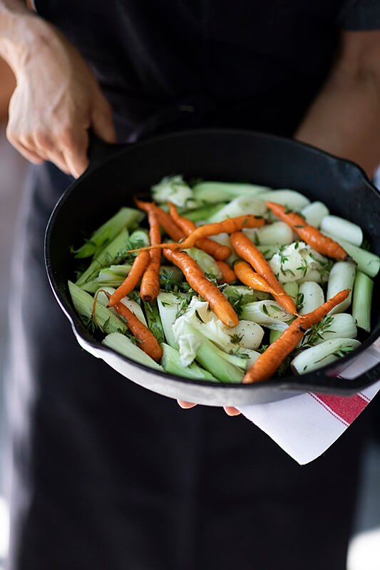 A pan of vegetables at Erba Brusca