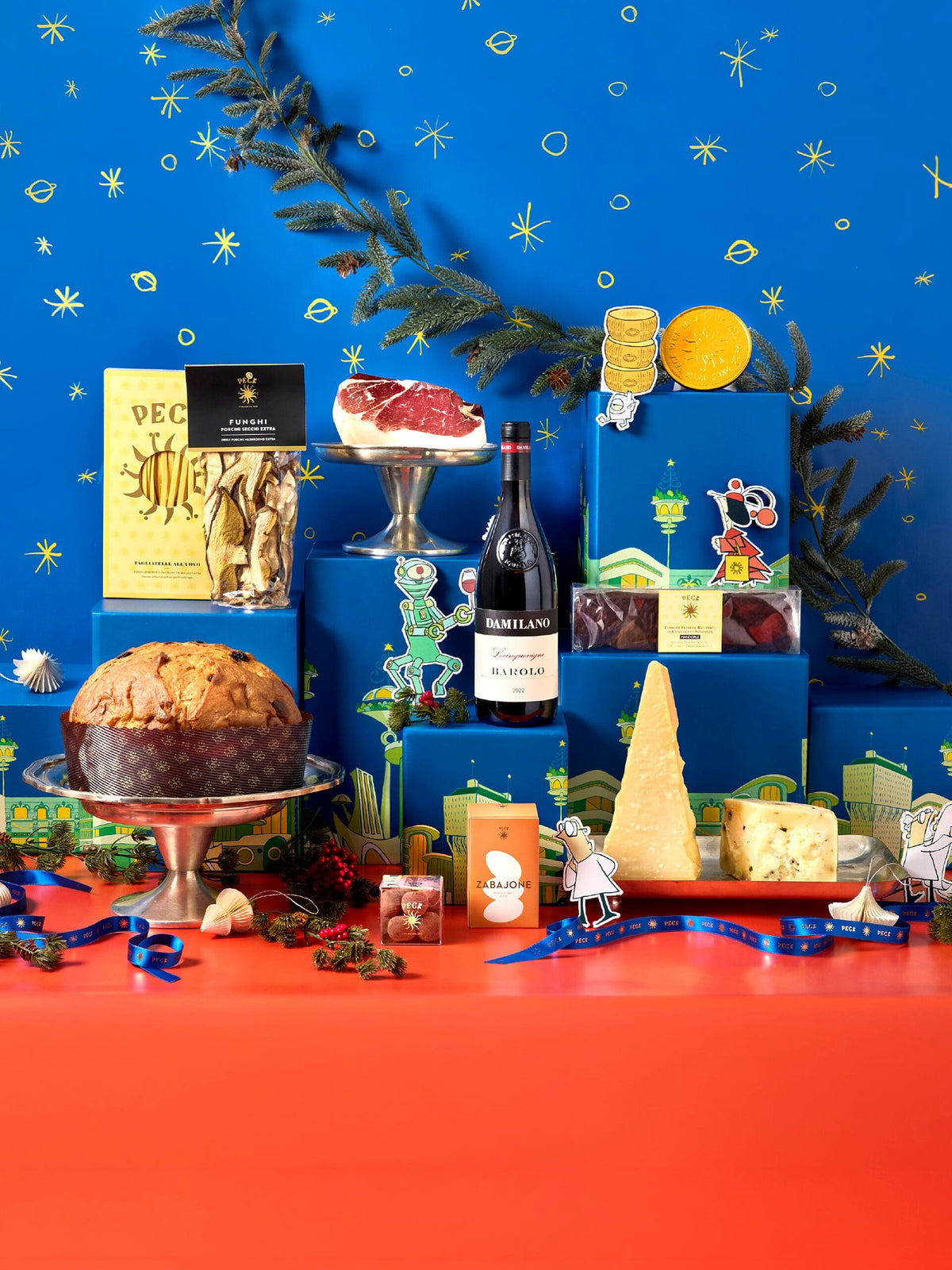 A festive display of Peck products
