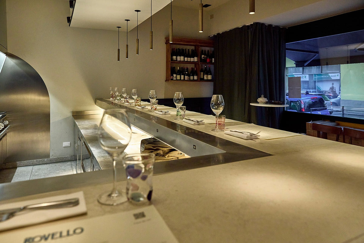 Place settings along the counter at Ristorante Rovello