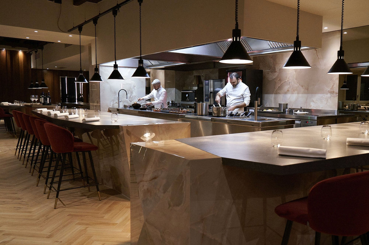 The open kitchen and counter at Verso