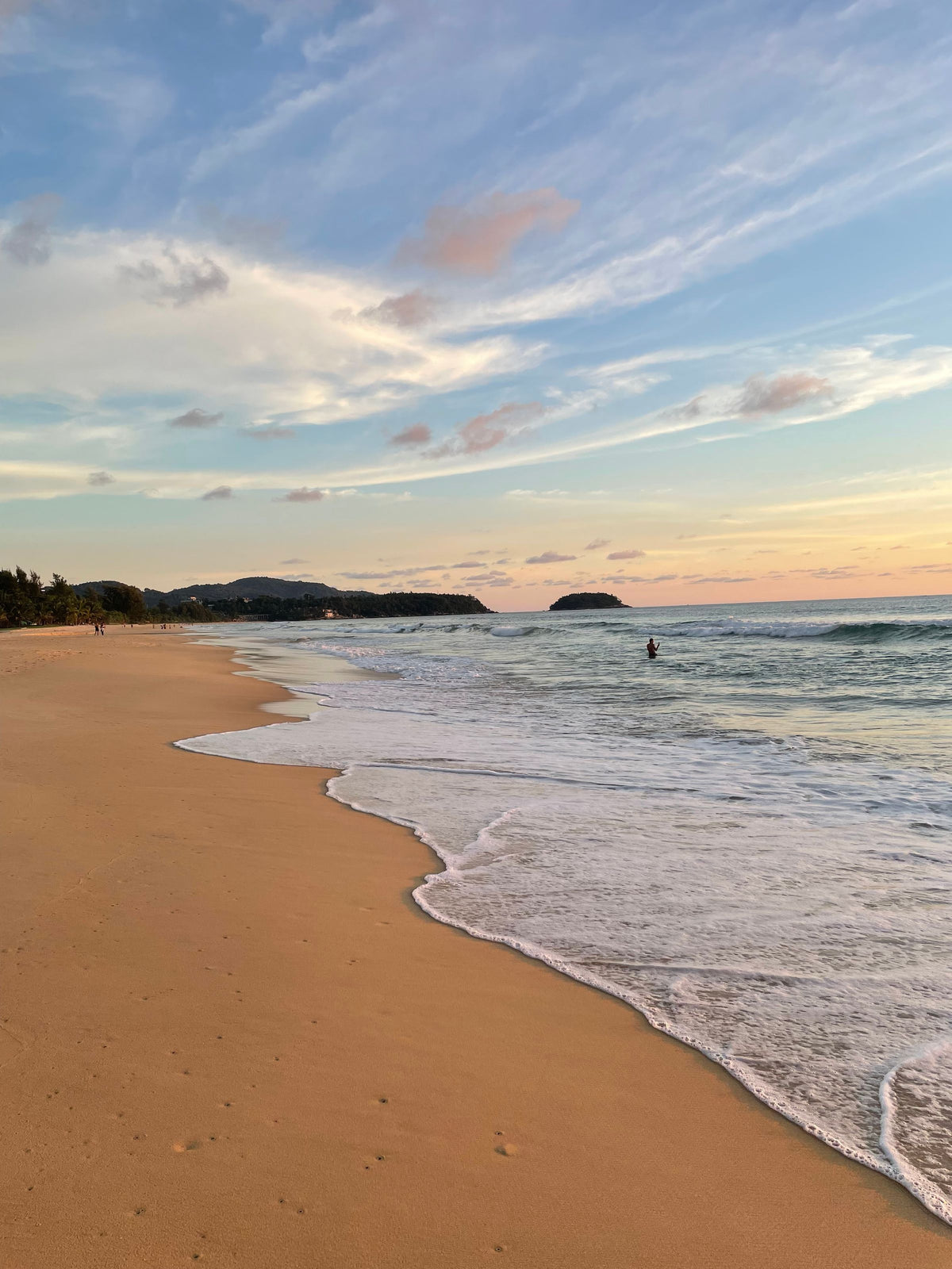 Karon Beach shoreline at sunset