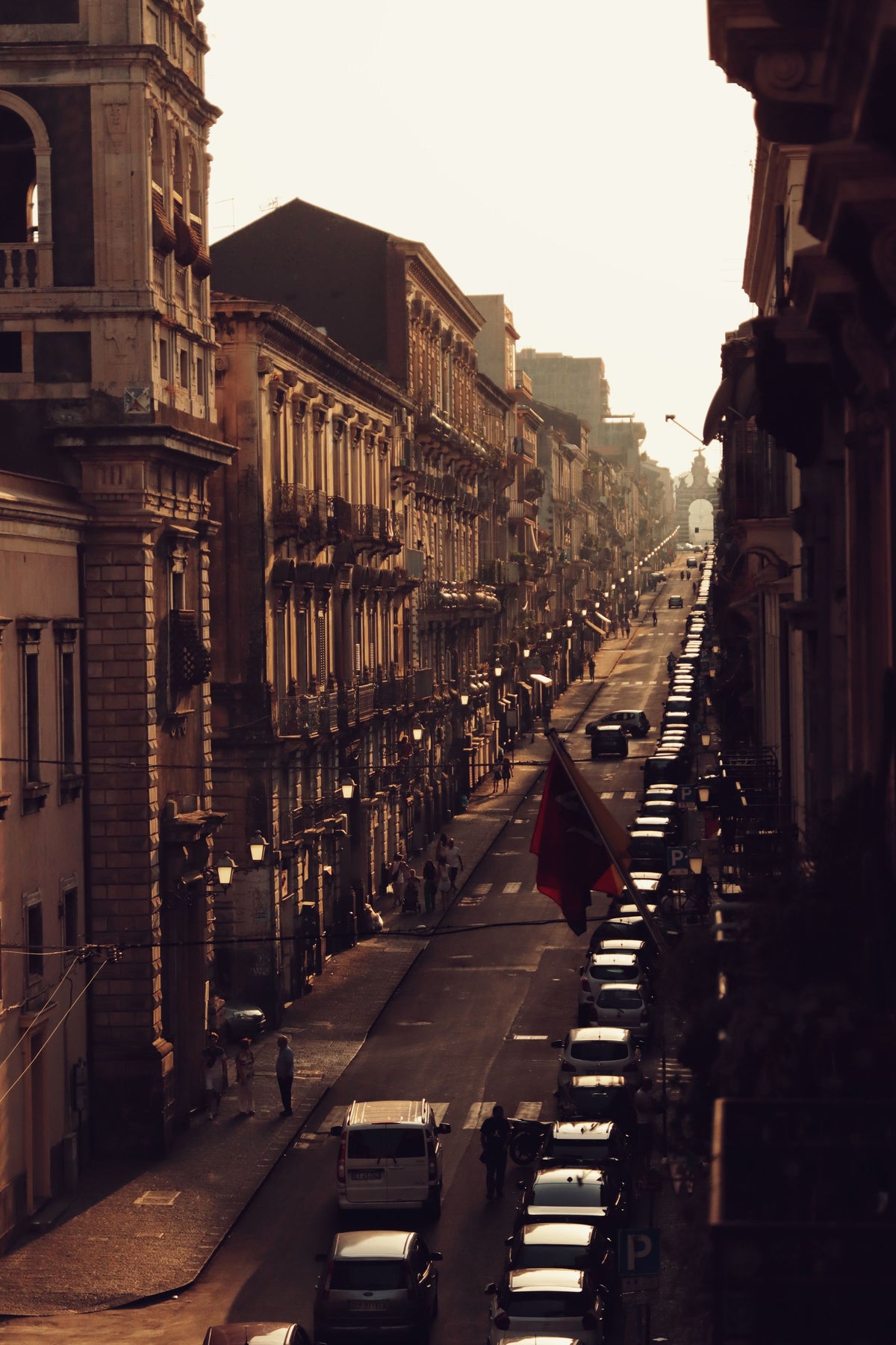 Golden hour over a long baroque street