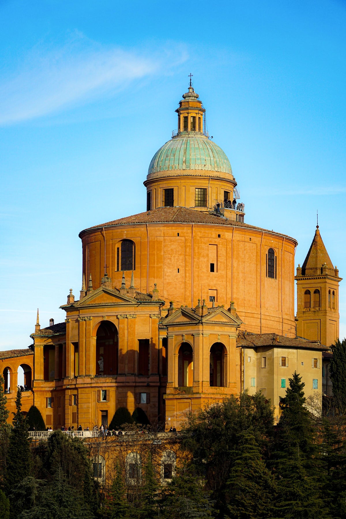 The Madonna di San Luca Sanctuary under a clear blue sky