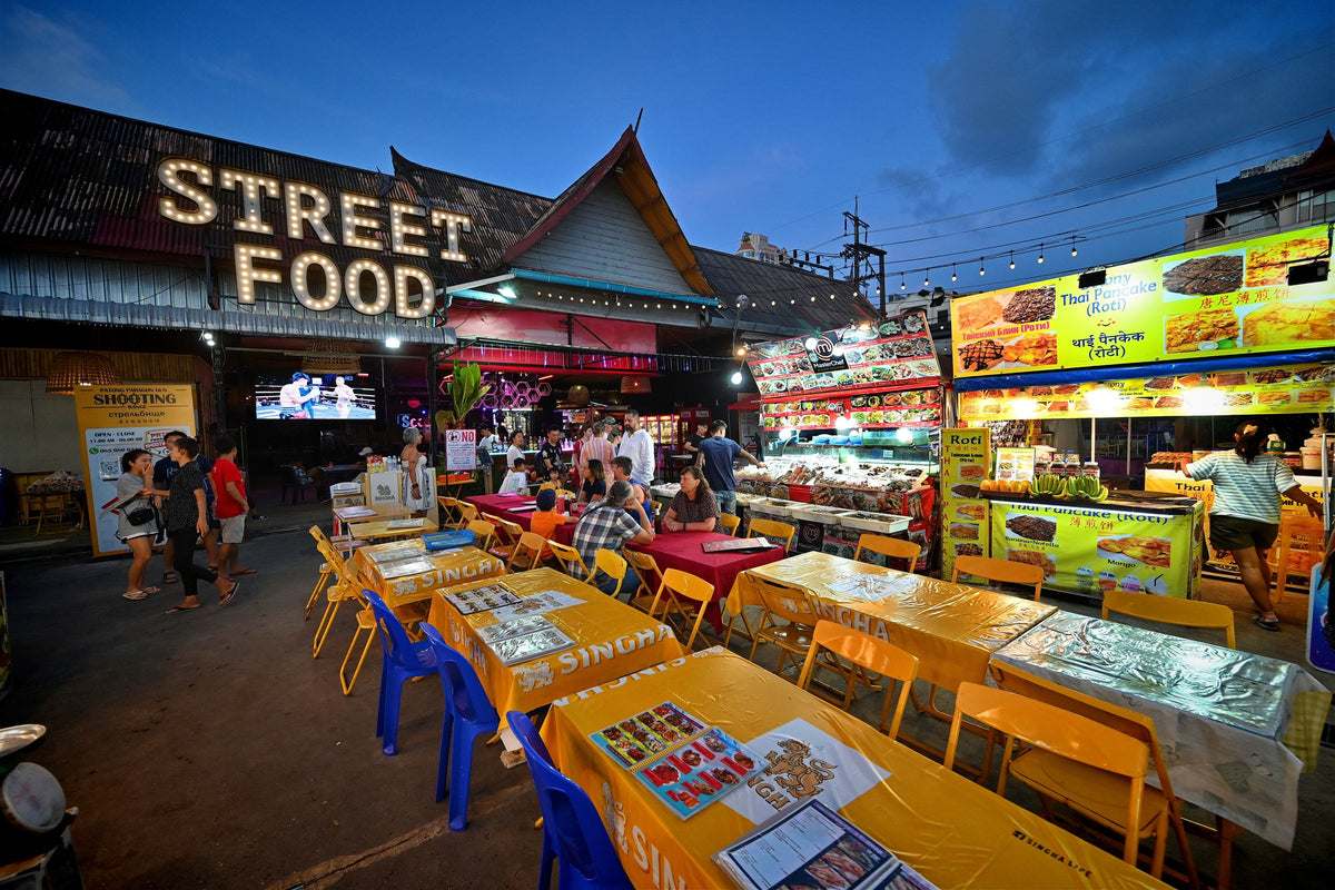 Street food stalls at a night market in Patong