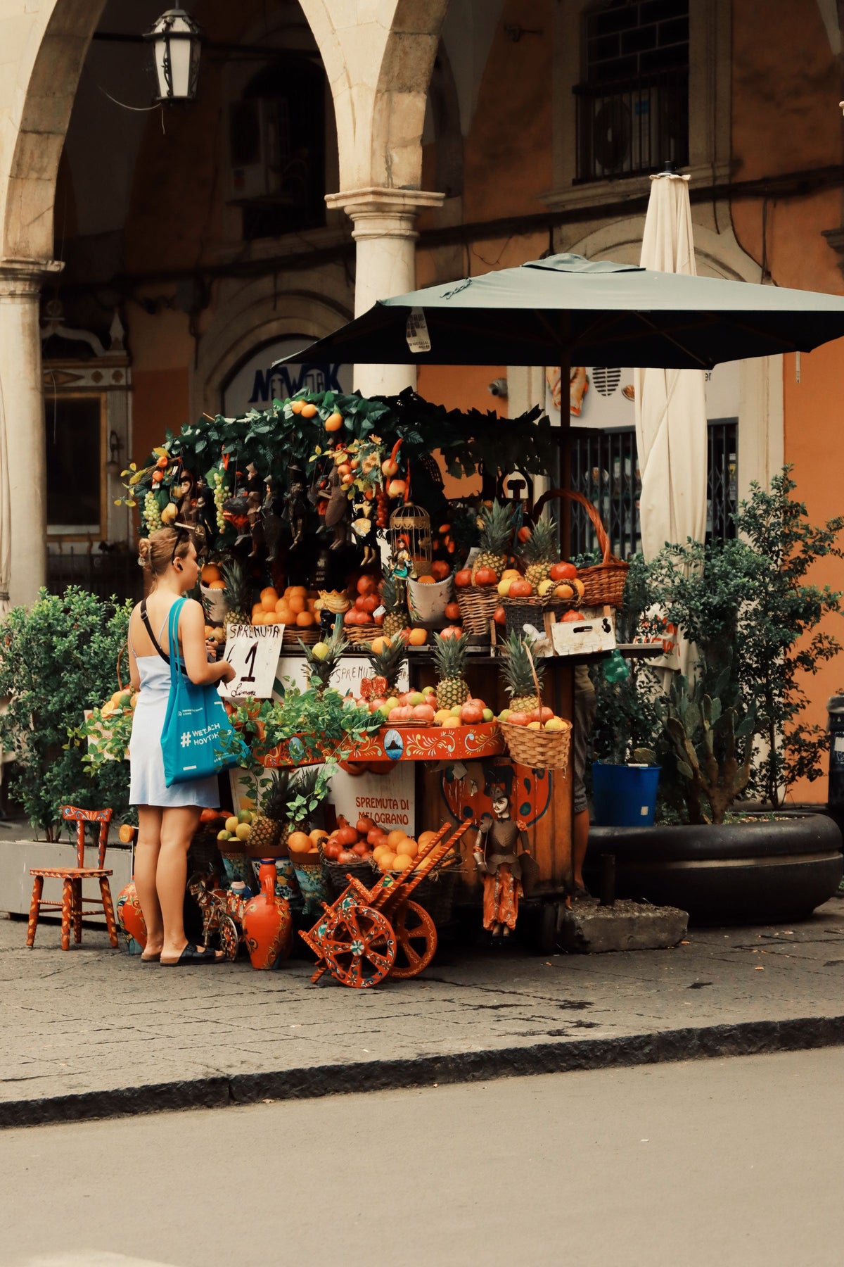 Shopping for fruit at a pavement stall