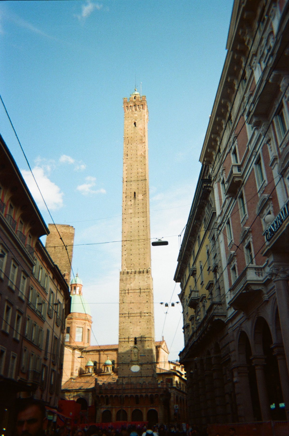 The Asinelli Tower framed by historic buildings