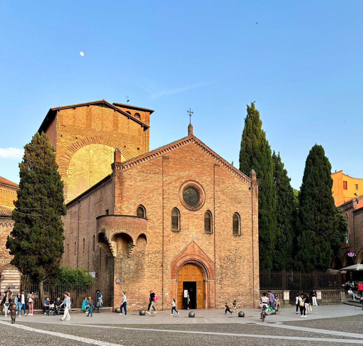 The Basilica of Santo Stefano in Bologna on a lively evening