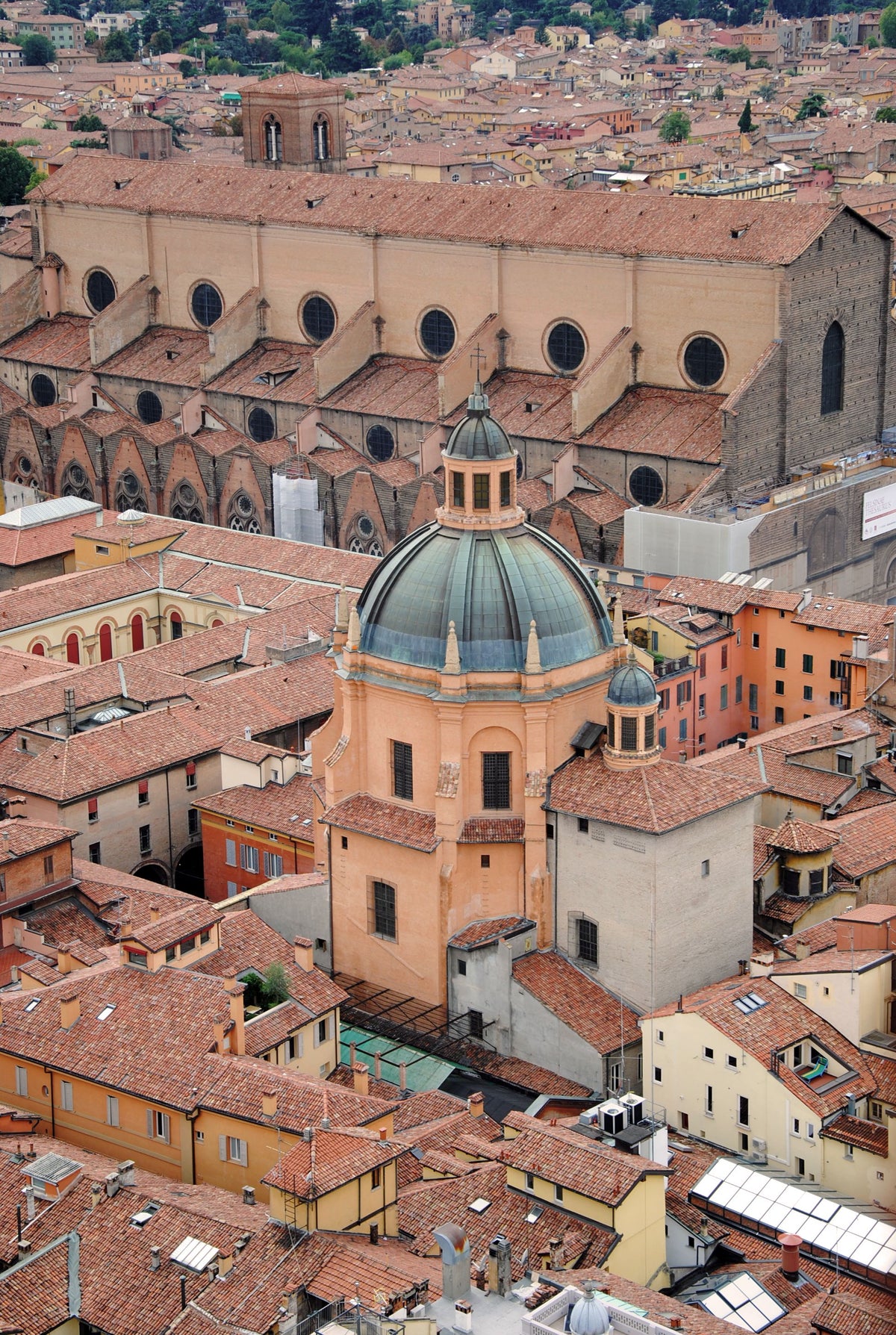 Bologna's red-tiled roofs seen from above