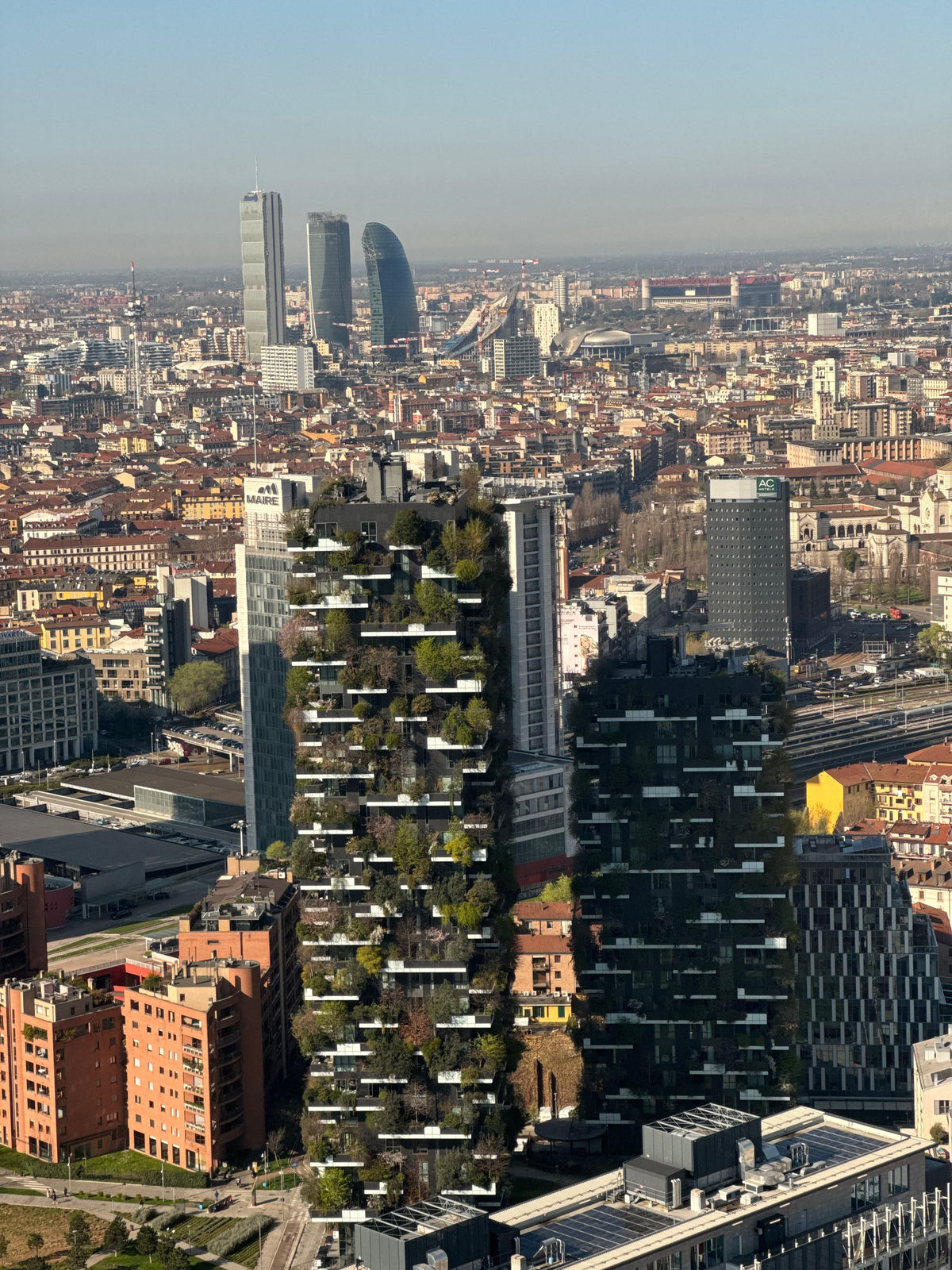 Aerial view of the Bosco Verticale towers in Porta Nuova