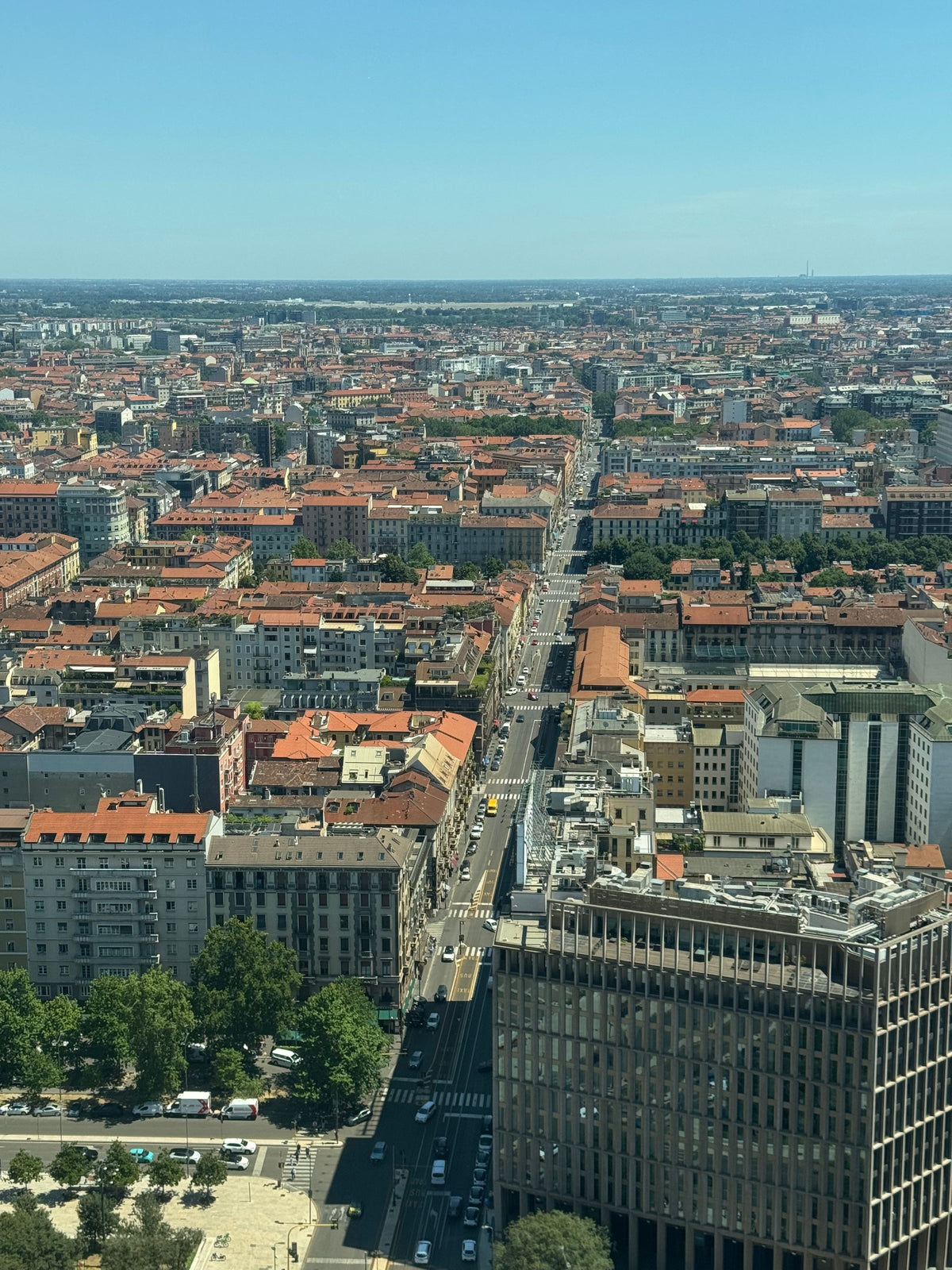 Aerial view of Milan's rooftops in summer