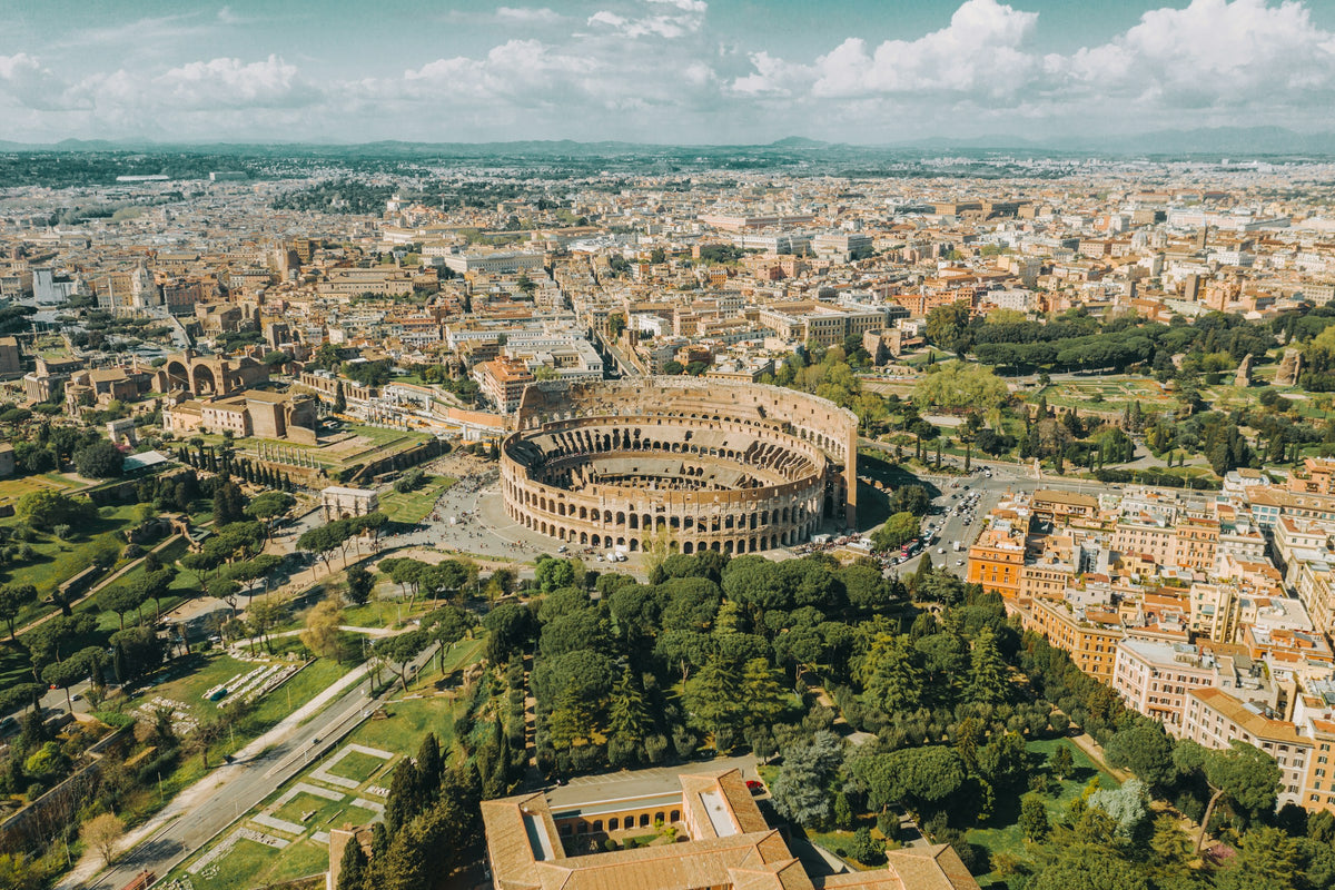 Aerial view of the Colosseum and the streets around it