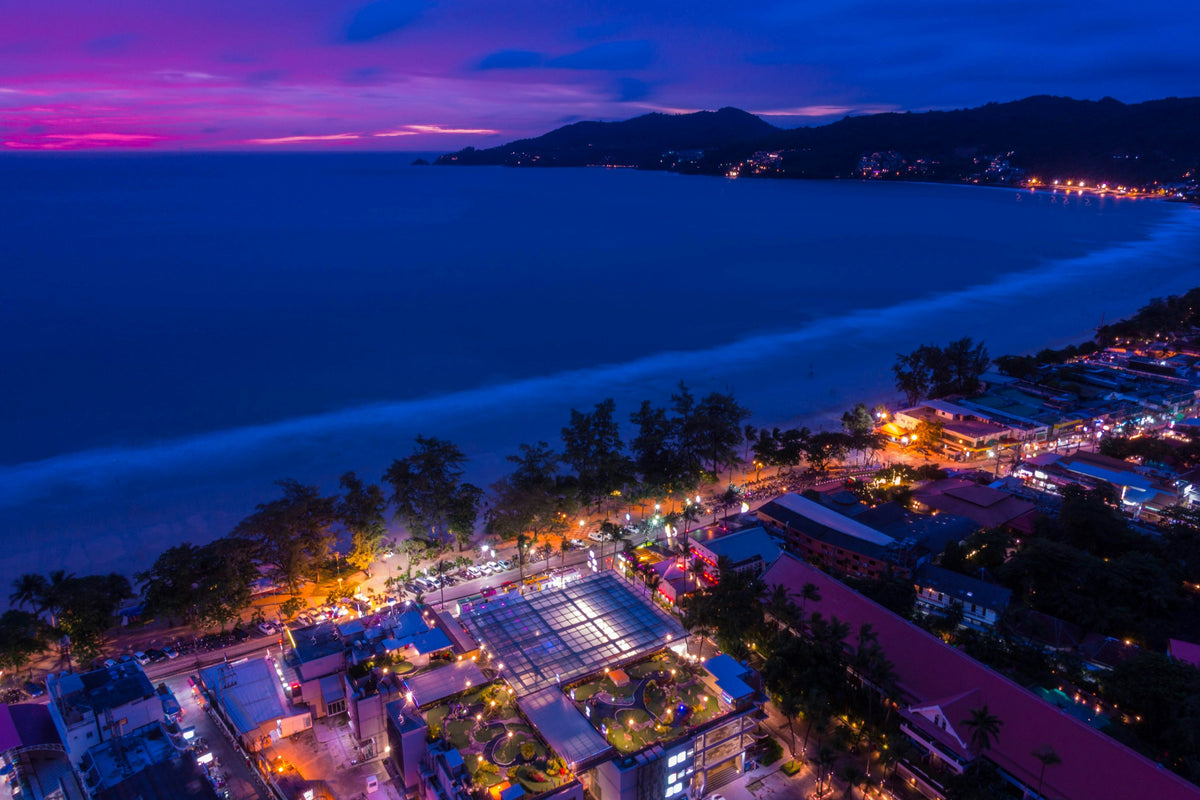 Patong Beach and town lit up after sunset