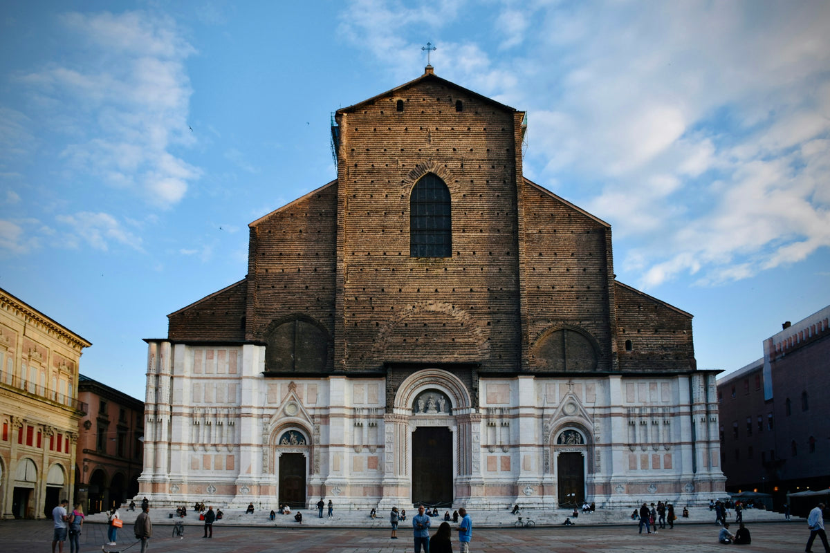 The Basilica of San Petronio on Piazza Maggiore at blue hour on a June evening