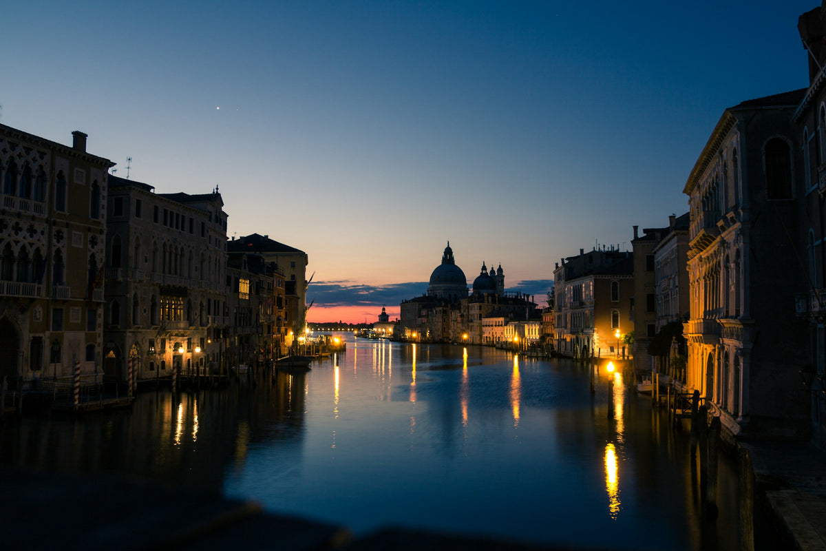 Venice waterfront at night with Santa Maria della Salute