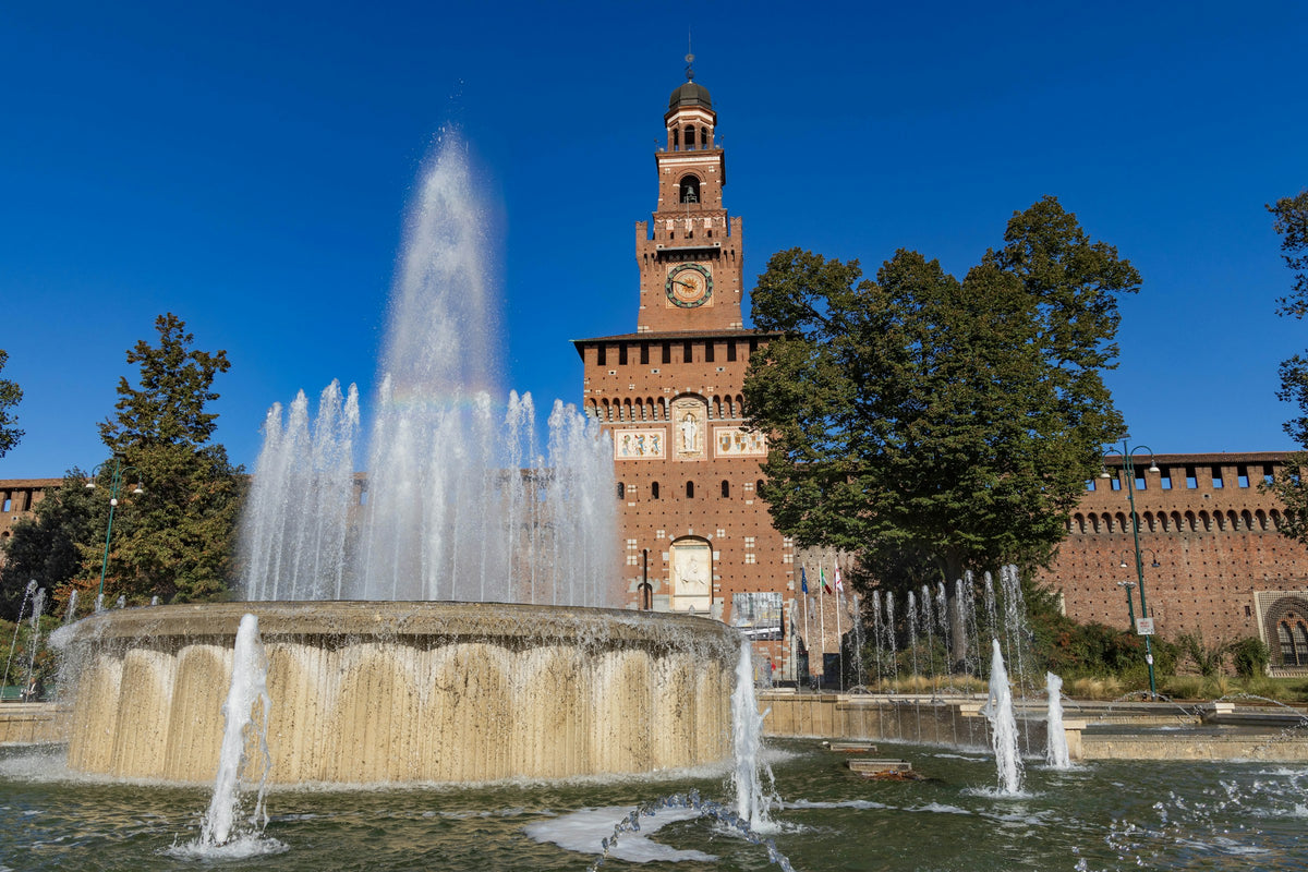 Castello Sforzesco with the fountain in Piazza Castello