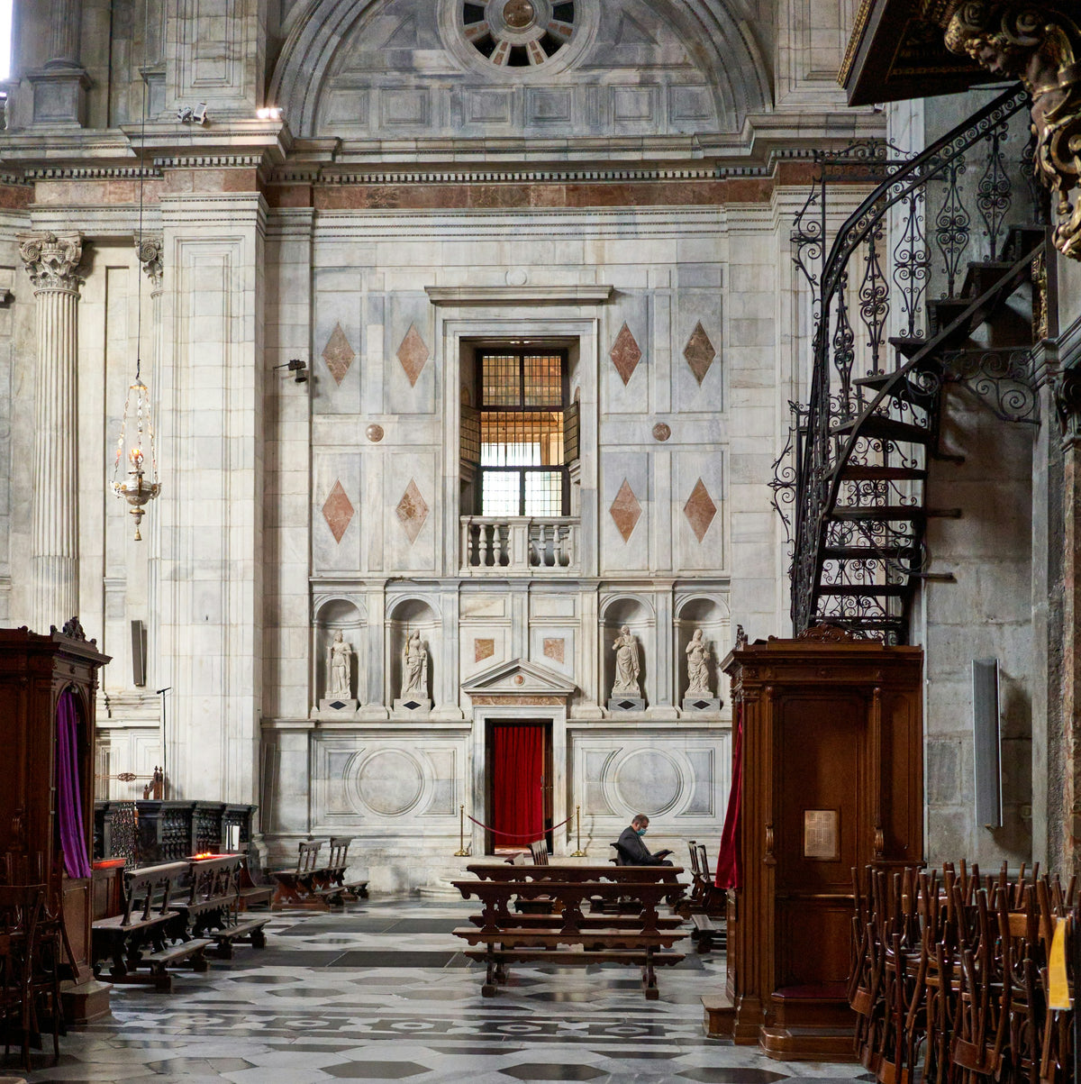 Inside the cathedral, beside its marble side door