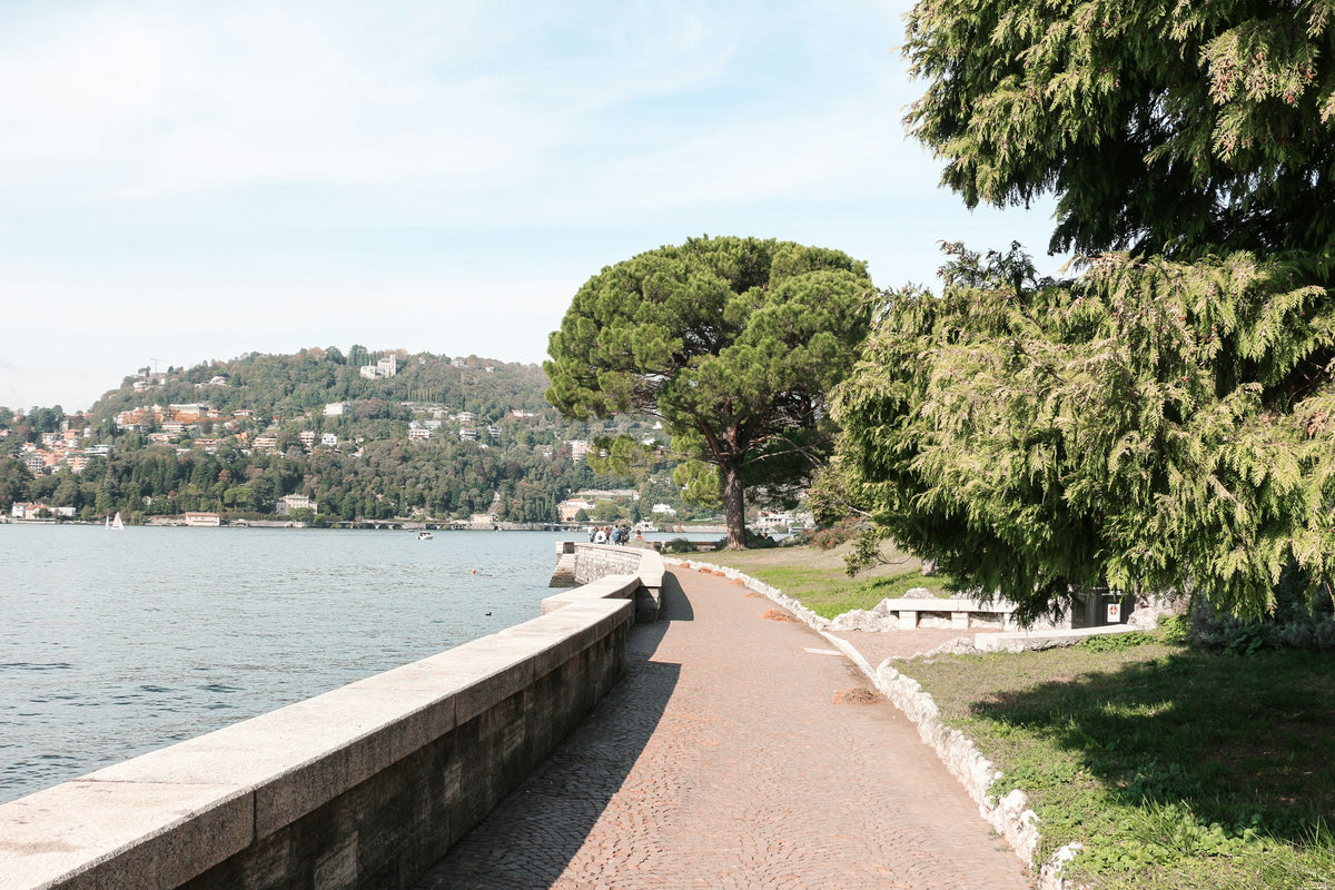 A shaded promenade along the lake