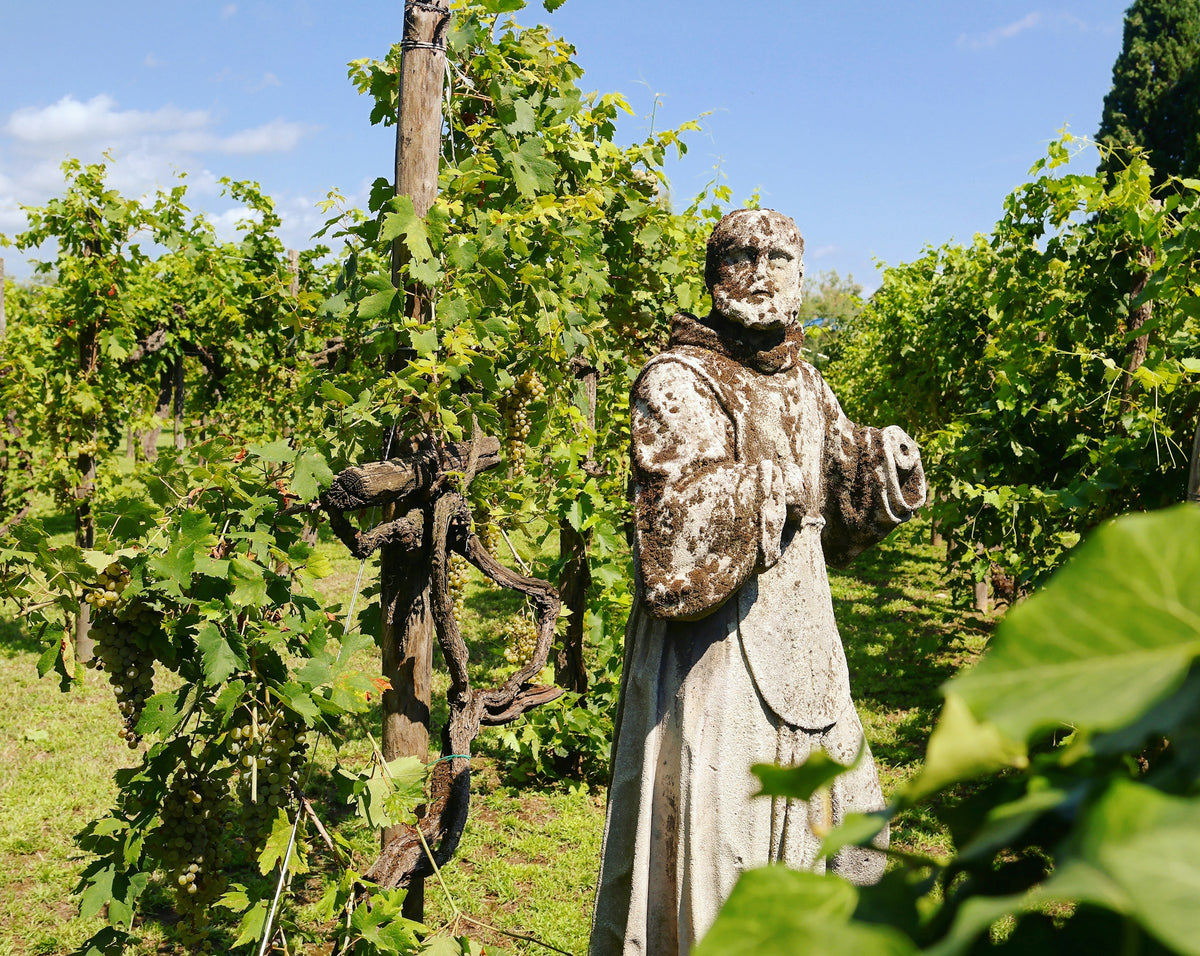 Weathered statue in a vineyard on Torcello