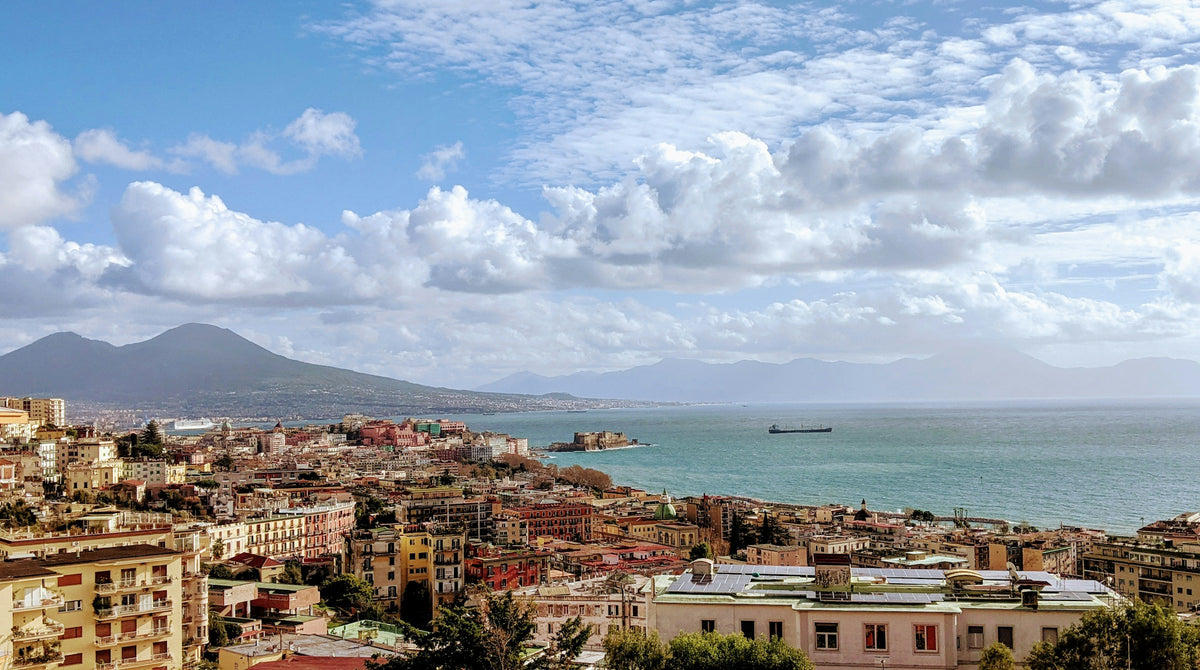 Rooftops of Naples with Castel dell'Ovo and Vesuvius across the bay