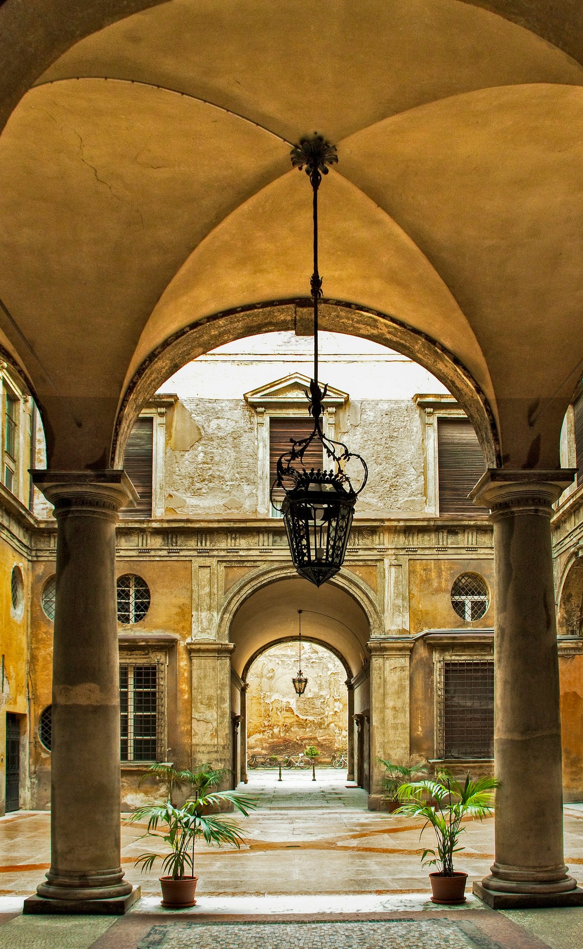 The interior courtyard of a palazzo in Bologna's historic centre