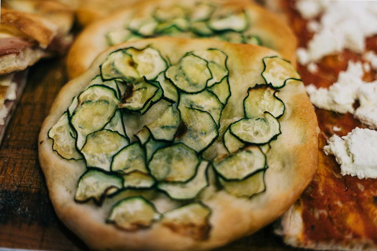 A Roman pizzetta topped with courgette