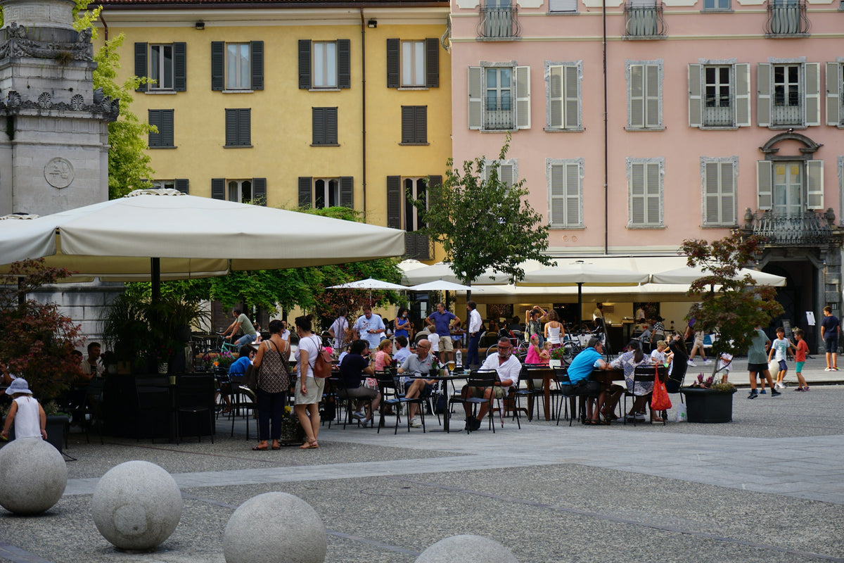 Café tables in an old-town square