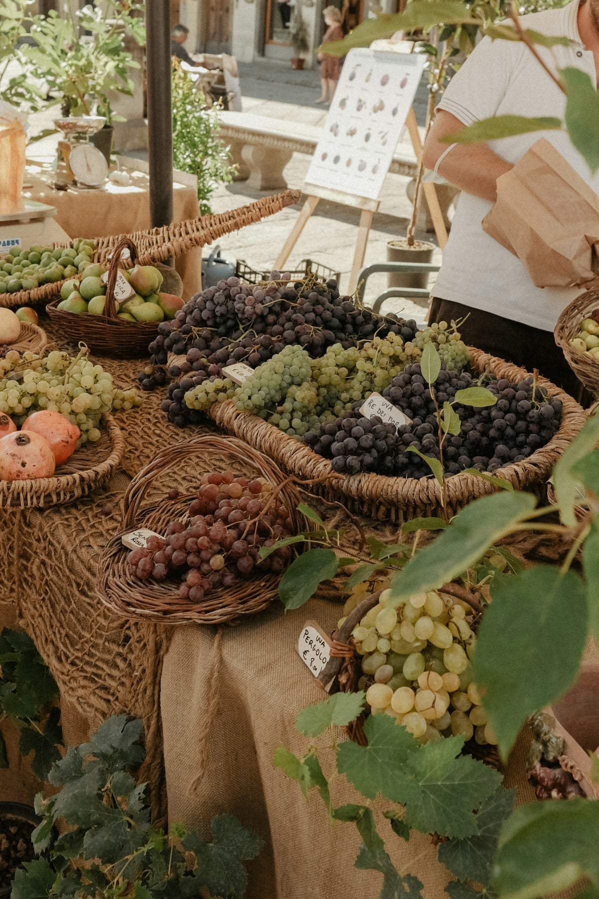 Grapes and autumn fruit on a Florence market stall