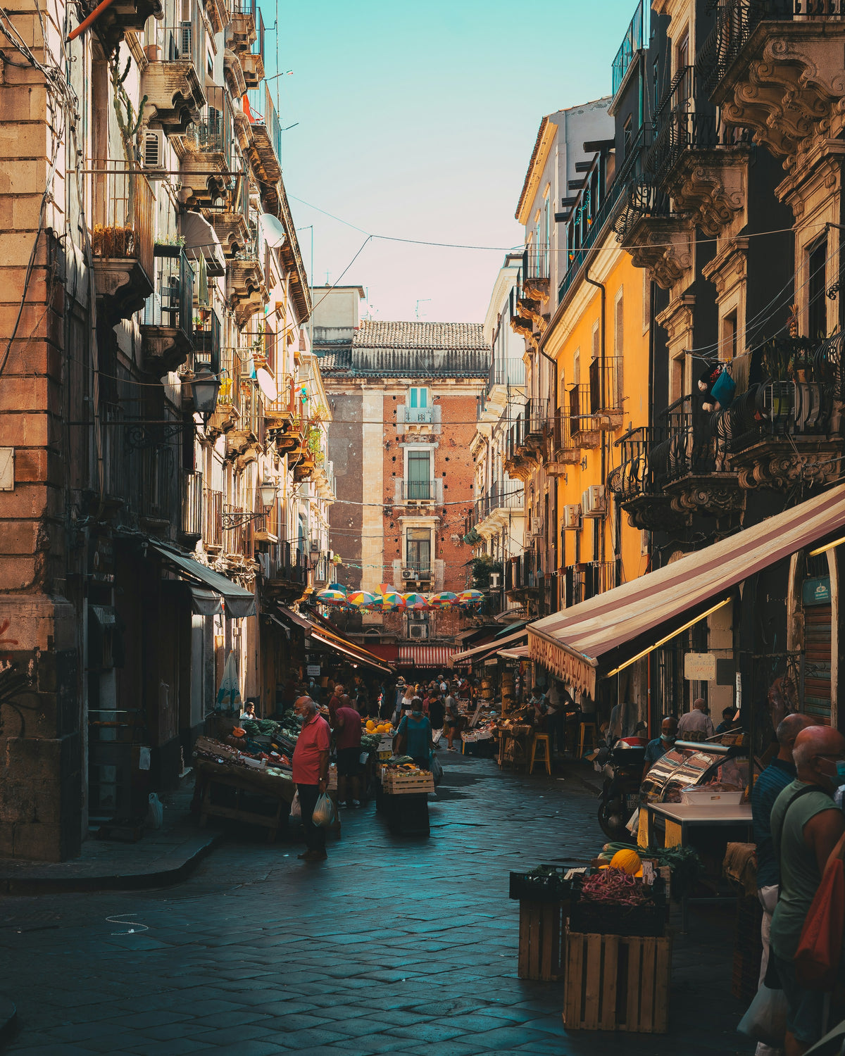 Morning market street in the historic centre