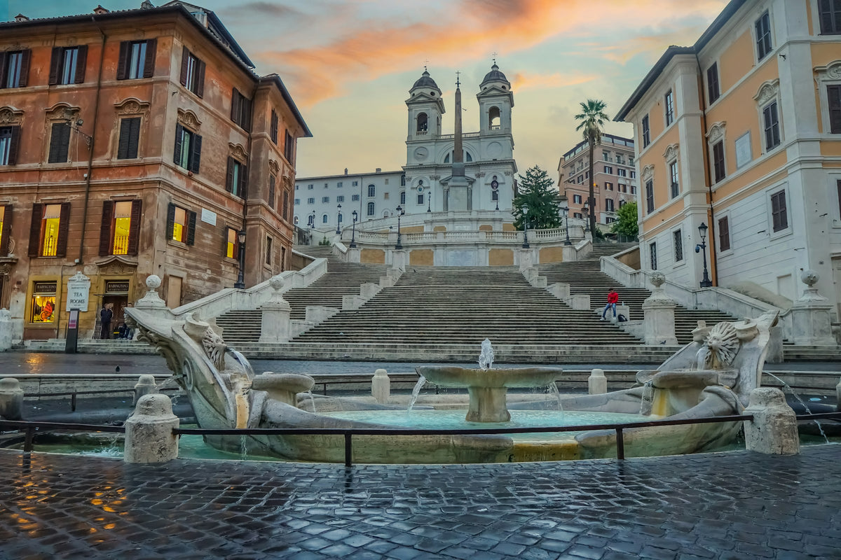 The Barcaccia fountain at the foot of the Spanish Steps