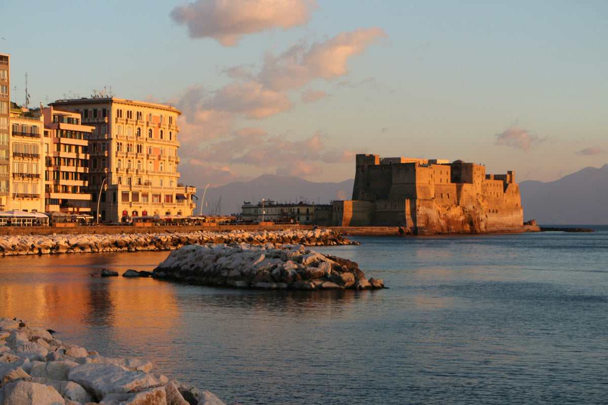 Sunset on the Santa Lucia seafront and Castel dell'Ovo