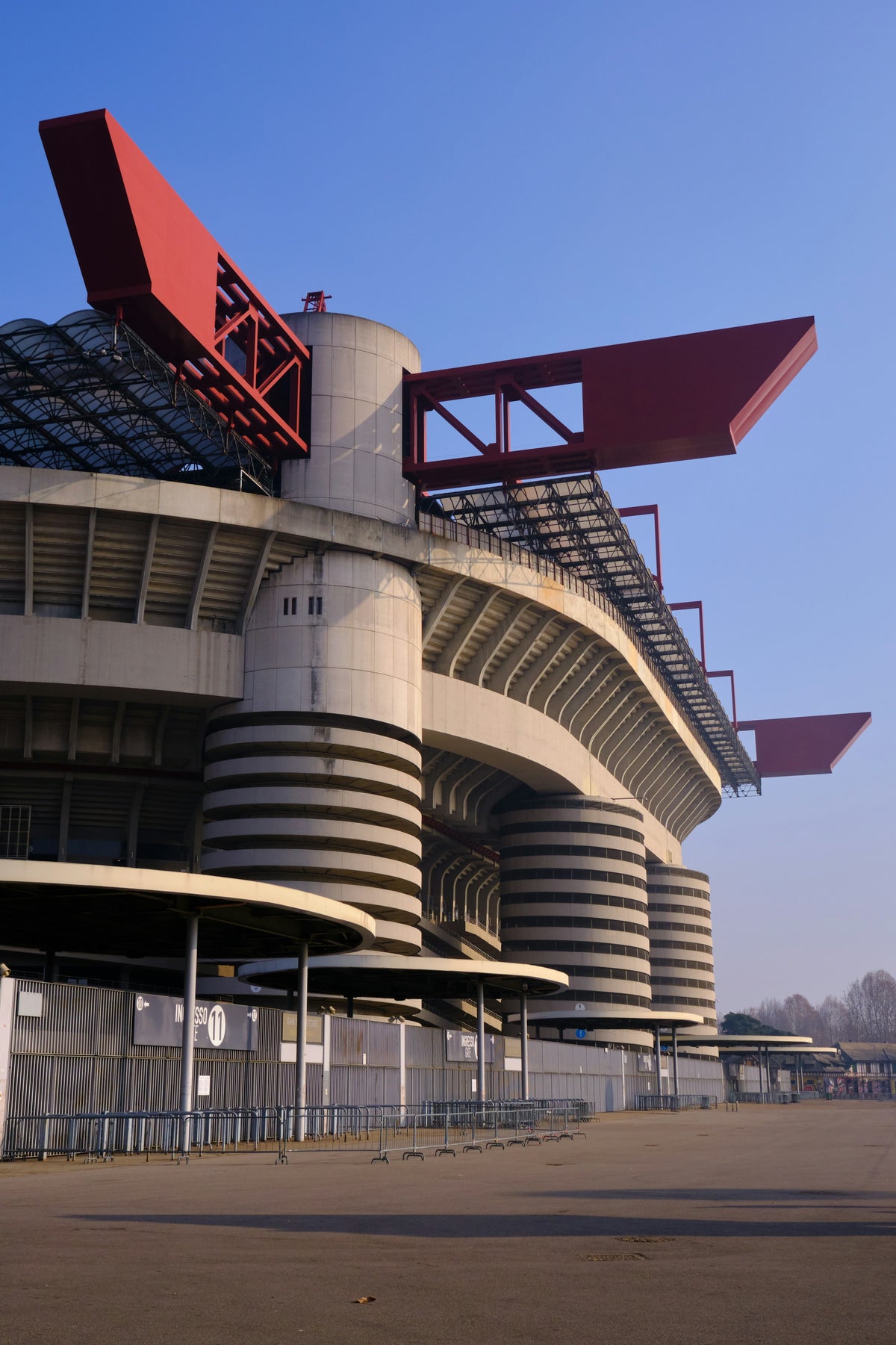 San Siro stadium with its red roof girders