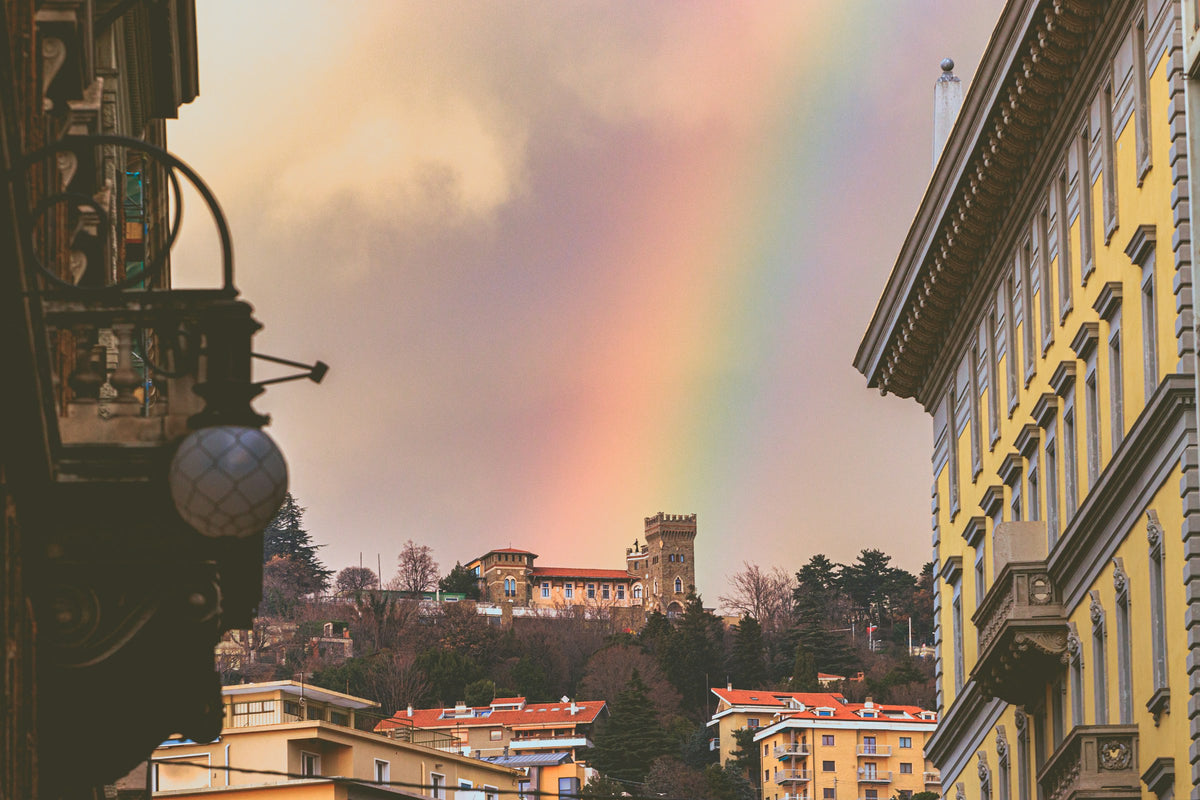 A rainbow over the city