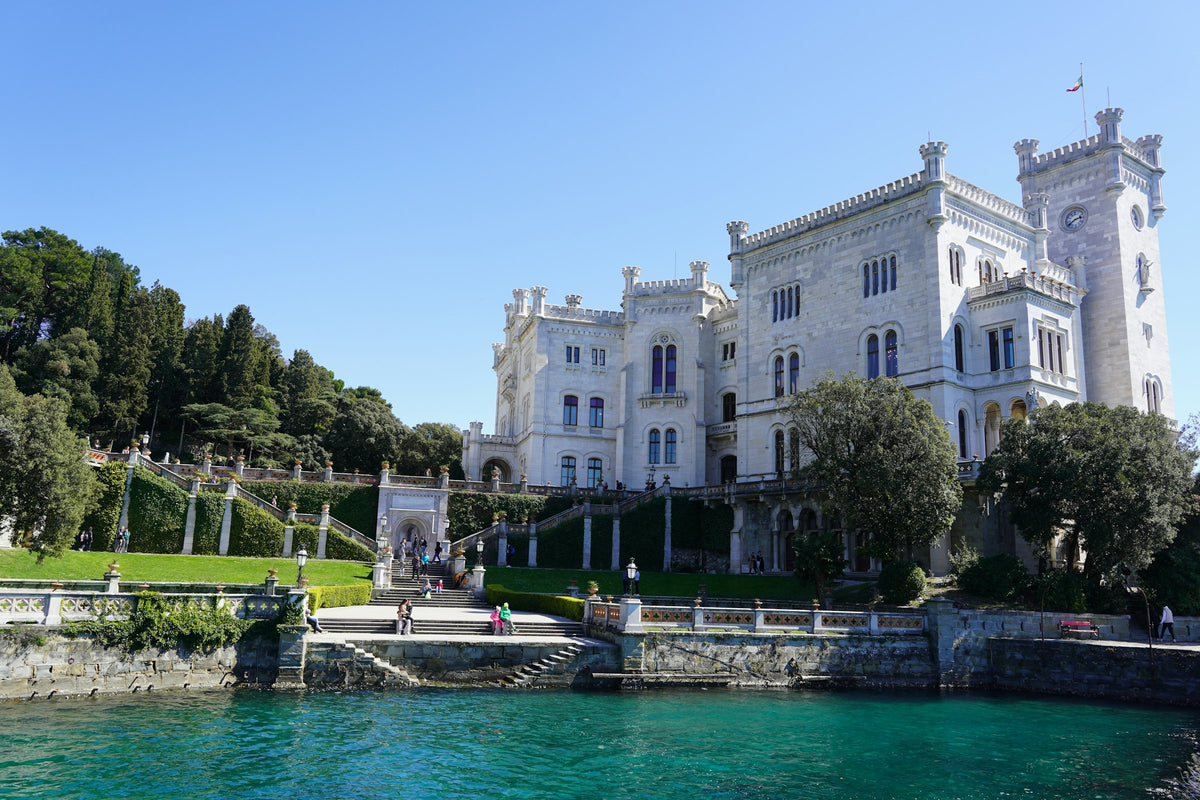 Miramare Castle above the turquoise sea