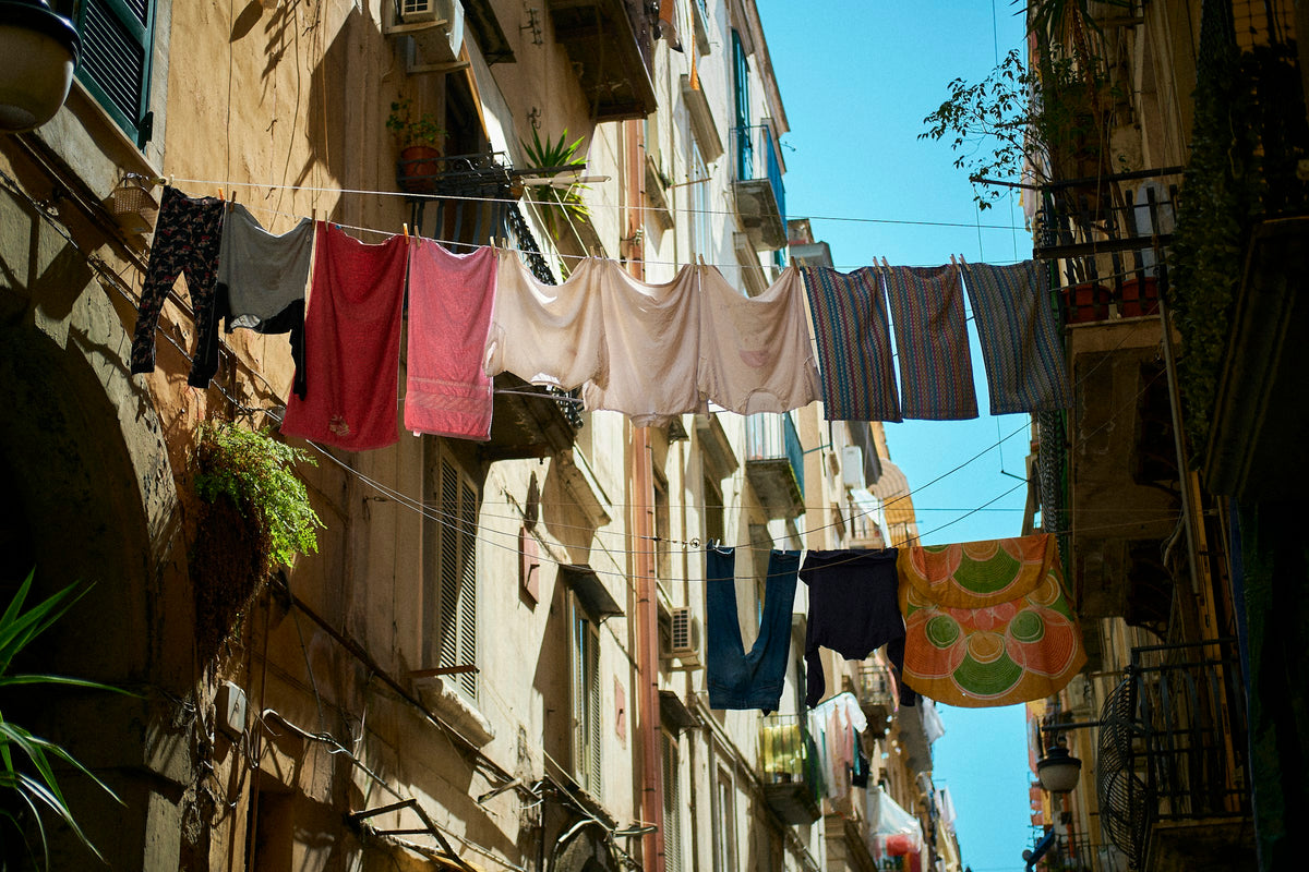 Laundry lines across a Naples street