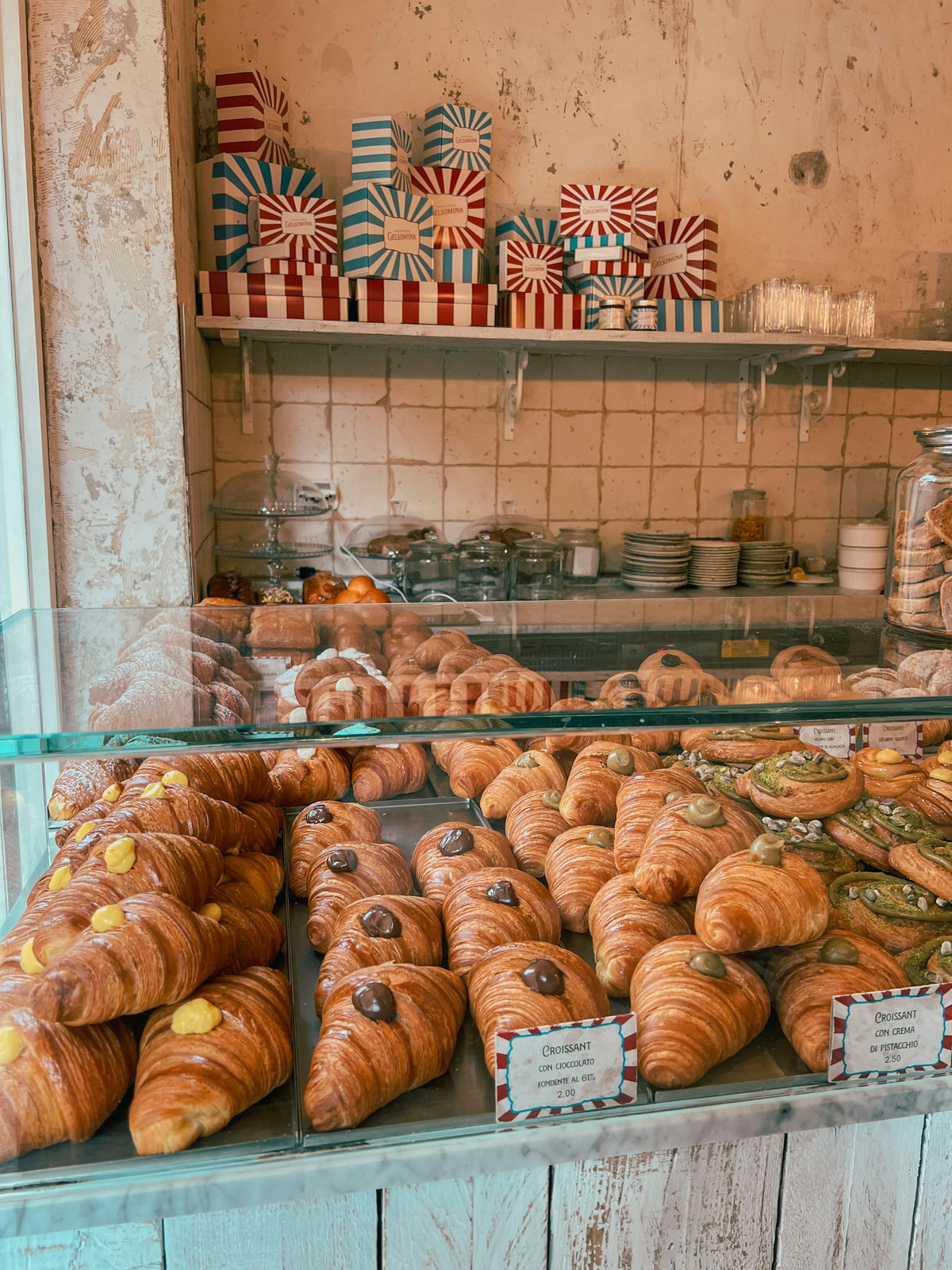 Croissants on display in a Milan café