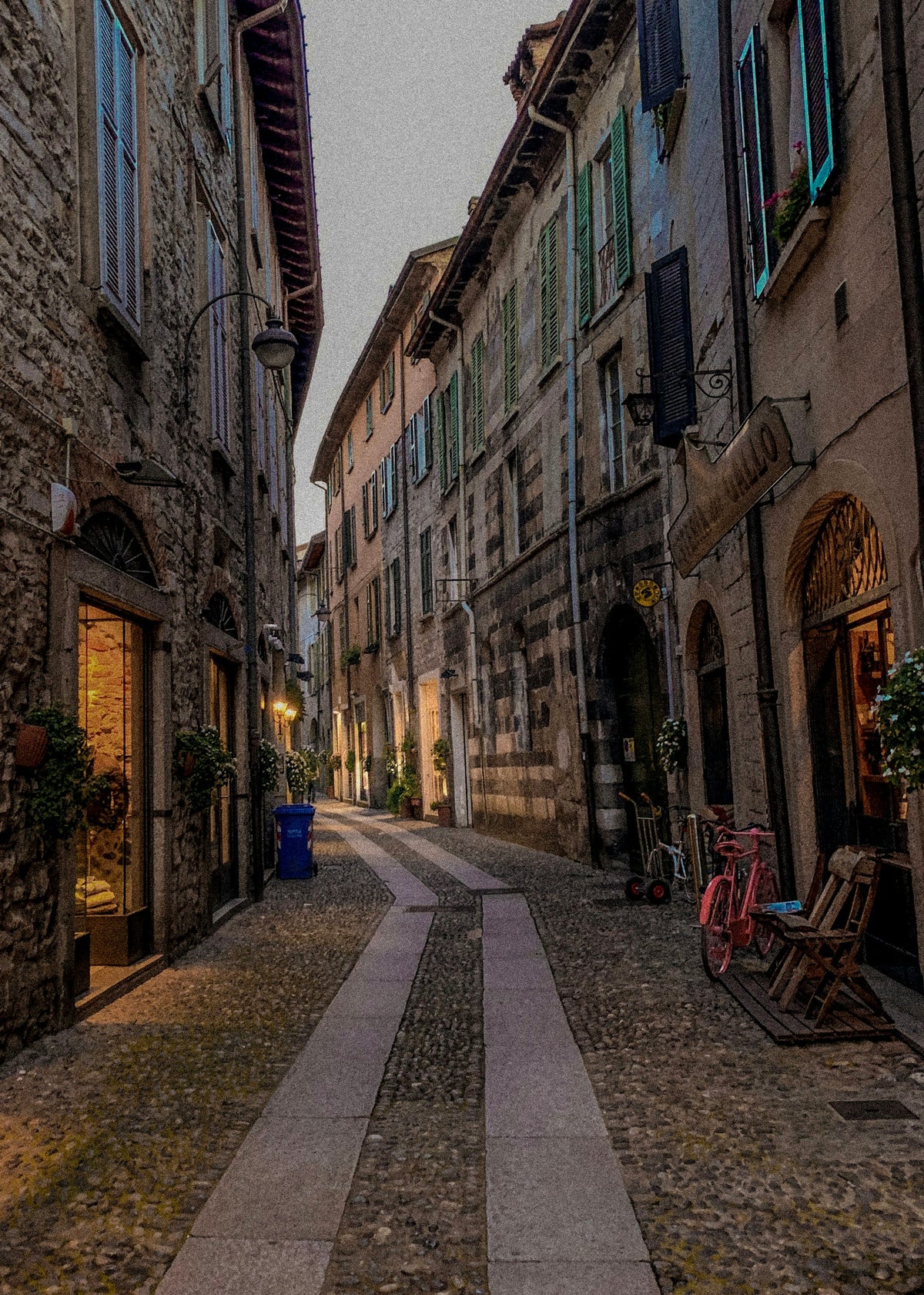 A cobbled lane at dusk