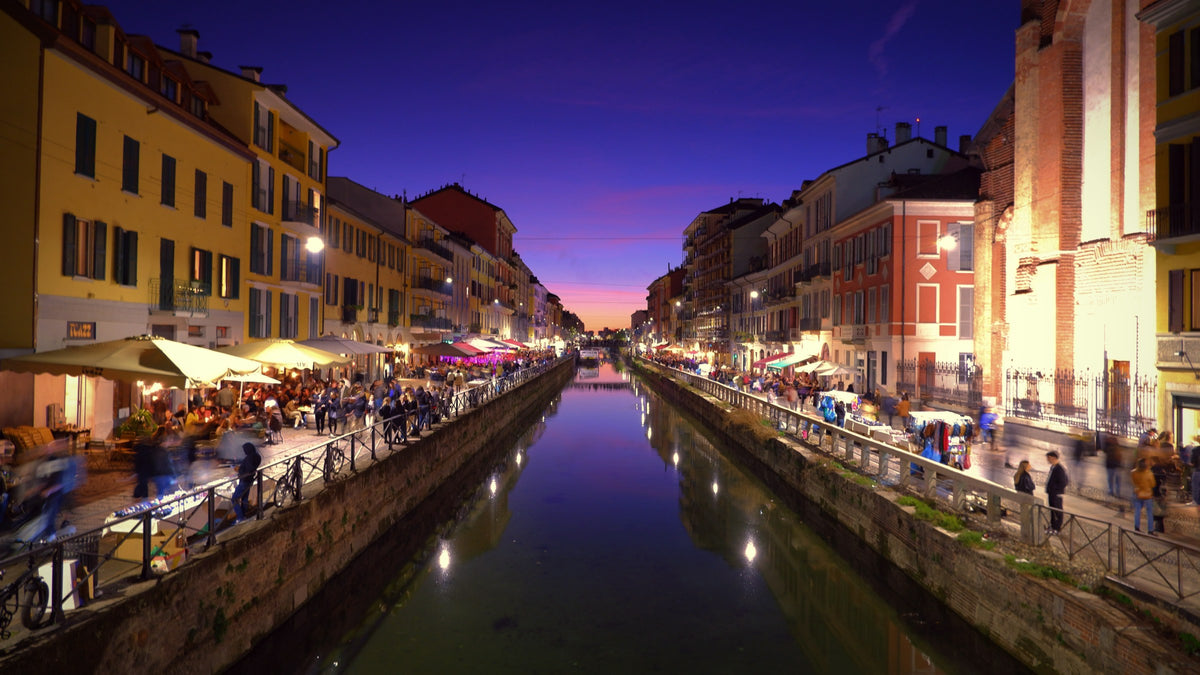 The Navigli canal district in the evening