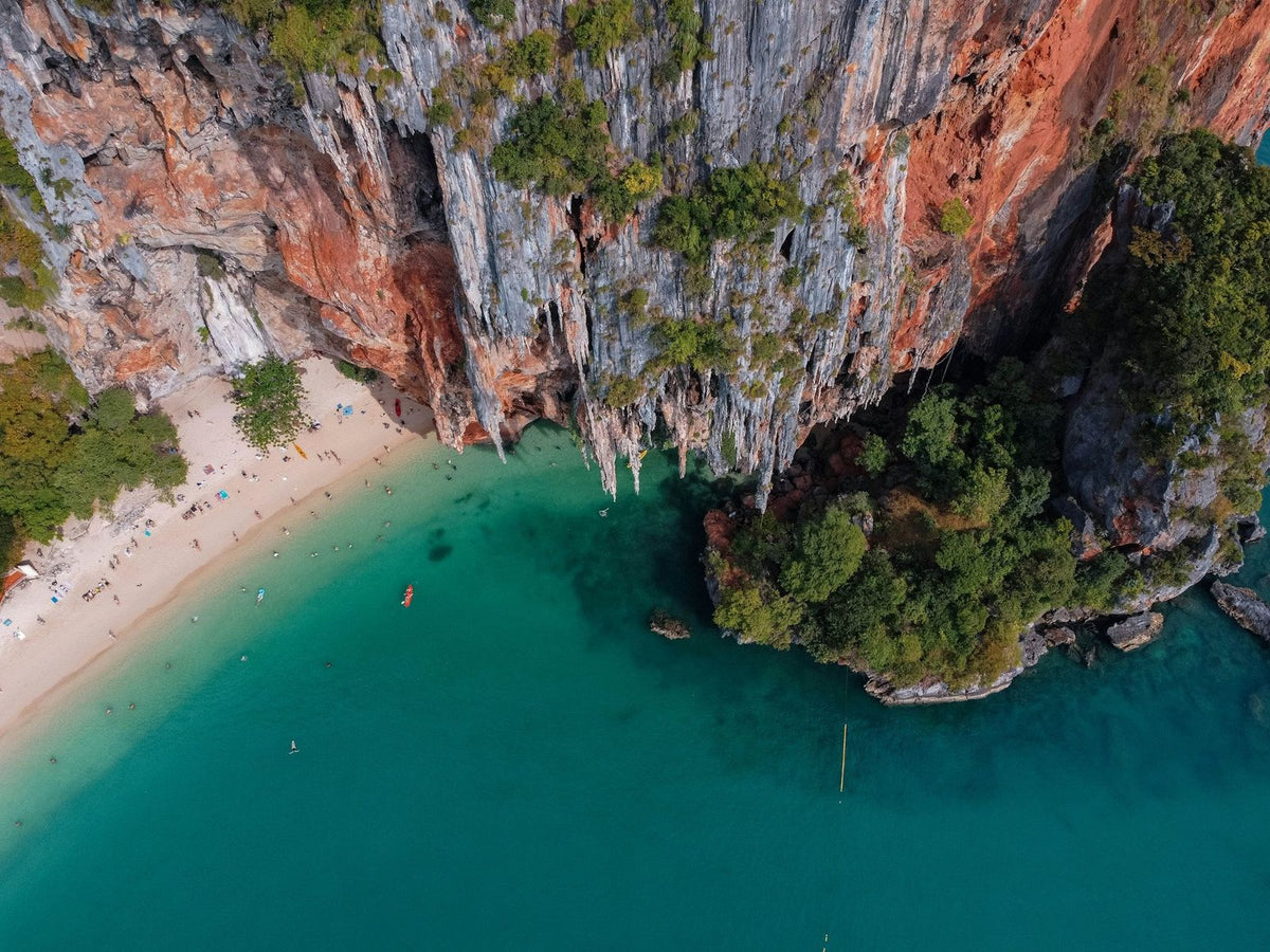 Aerial view of Railay's beach and cliffs