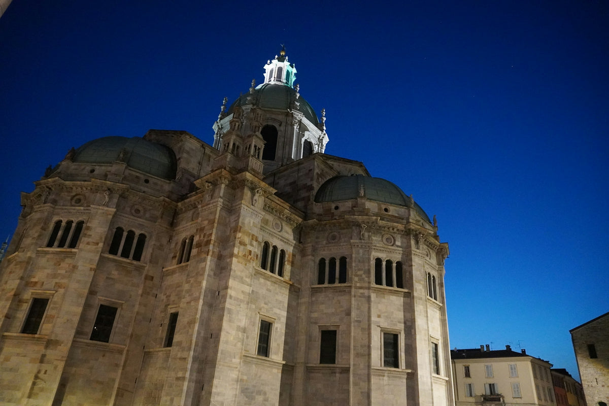 The cathedral's east end lit up at night