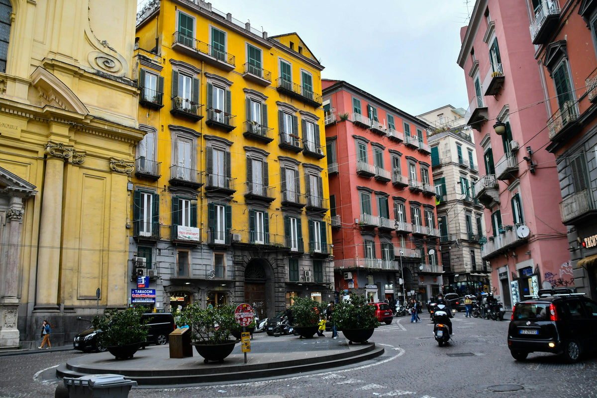 Colourful palazzi on a Naples square