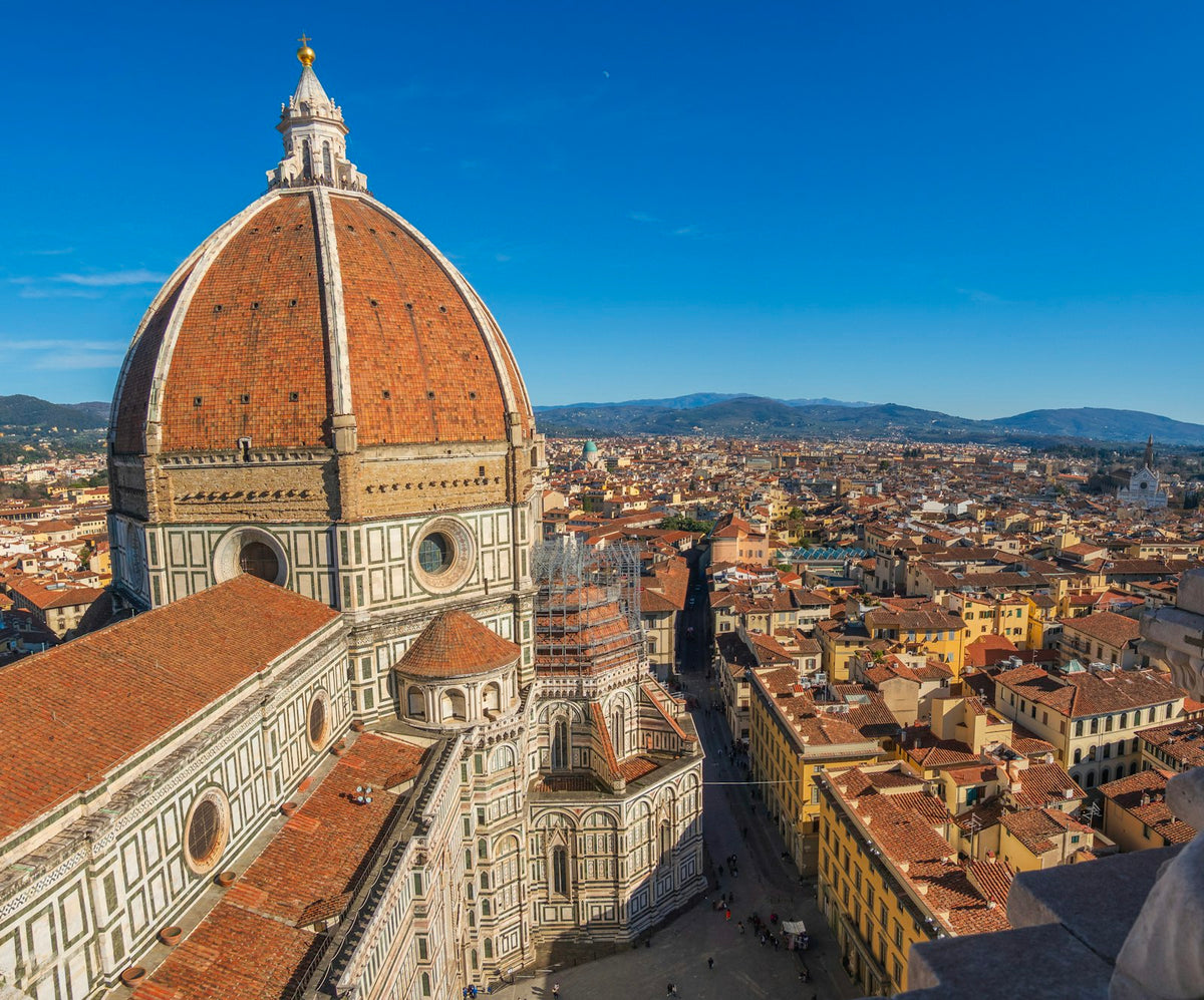 Brunelleschi's dome seen from Giotto's bell tower, with the hills beyond