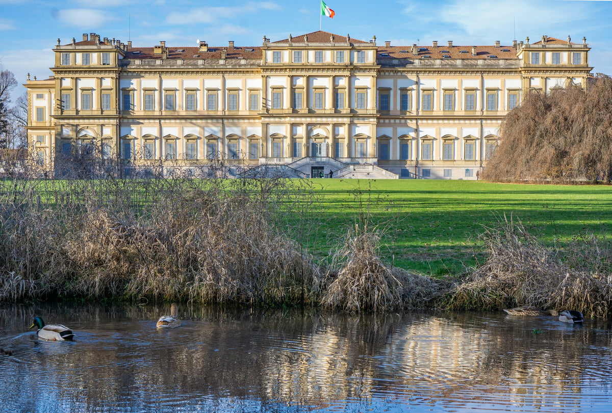 Villa Reale in Monza seen across a pond