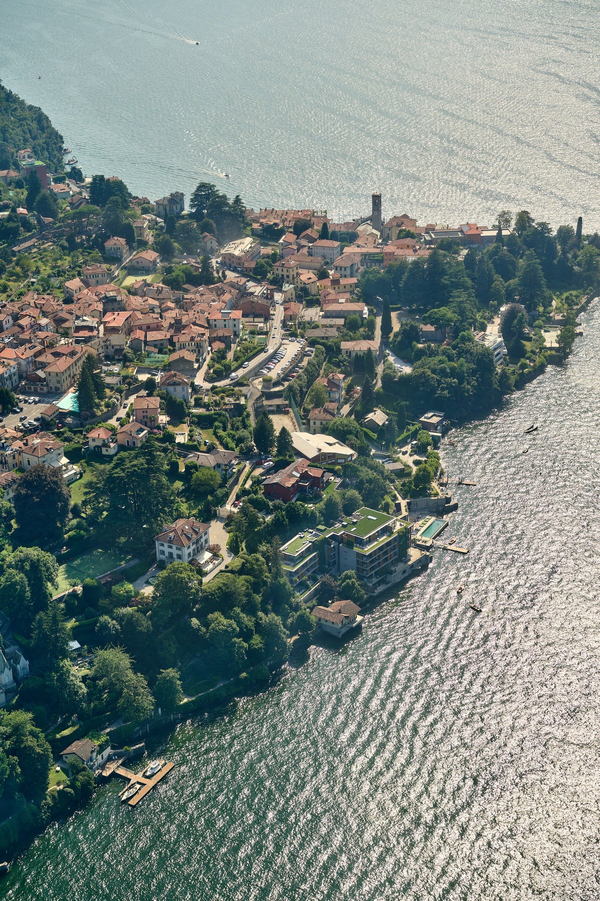 Aerial view of Torno on the water